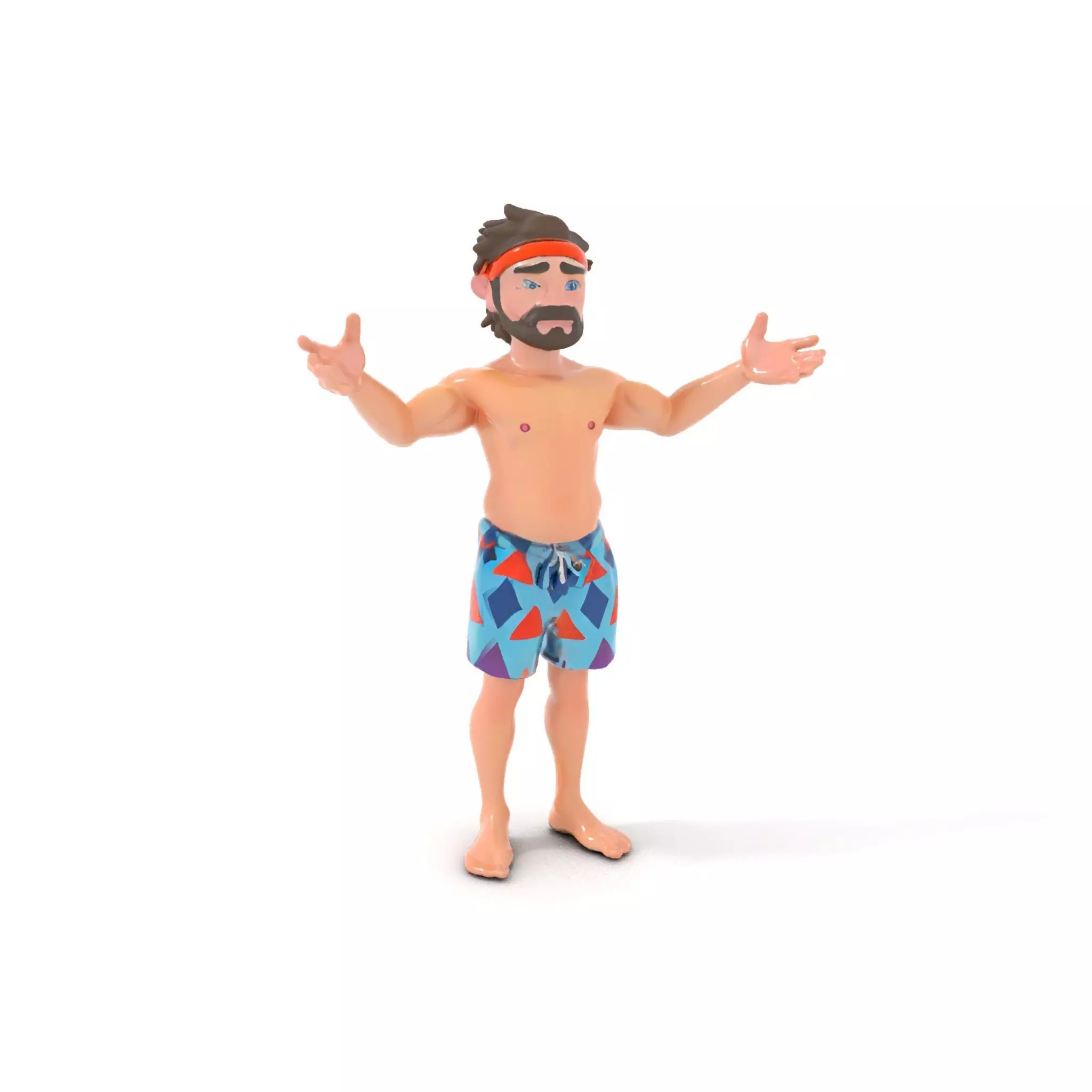 Beach Guy Rigged and Animated D Character Model Low-poly 3D model_0