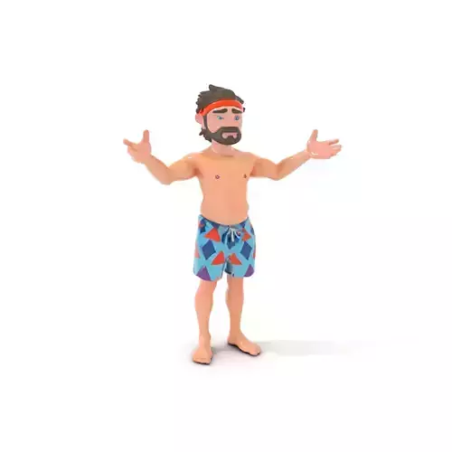 Beach Guy Rigged and Animated D Character Model Low-poly 3D model