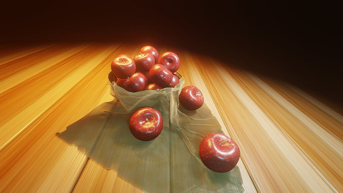 Realistic Red Apple Set - Fruit Scene with Knife and Cloth Low-poly 3D model 4
