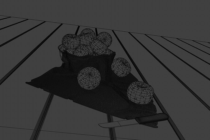 Realistic Red Apple Set - Fruit Scene with Knife and Cloth Low-poly 3D model 7