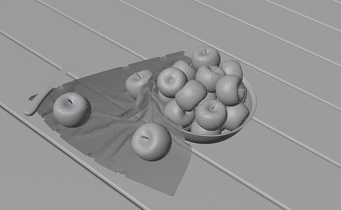 Realistic Red Apple Set - Fruit Scene with Knife and Cloth Low-poly 3D model 6