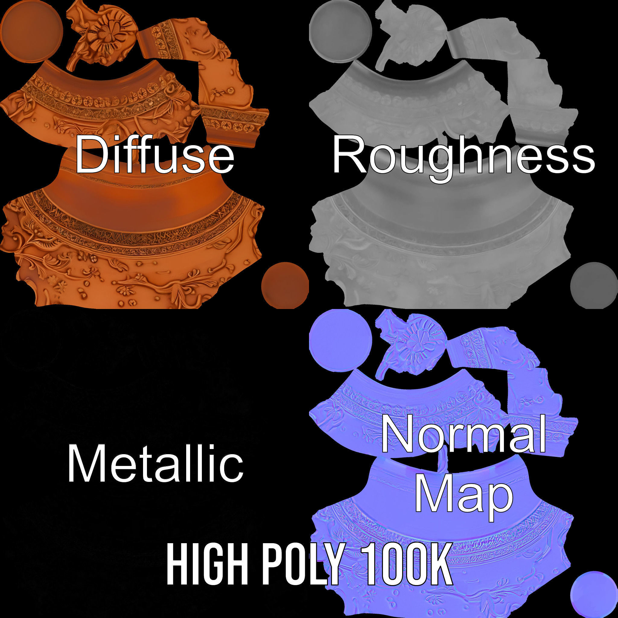 Ornate Terracotta Vase Model Pack Low-poly 3D model_3