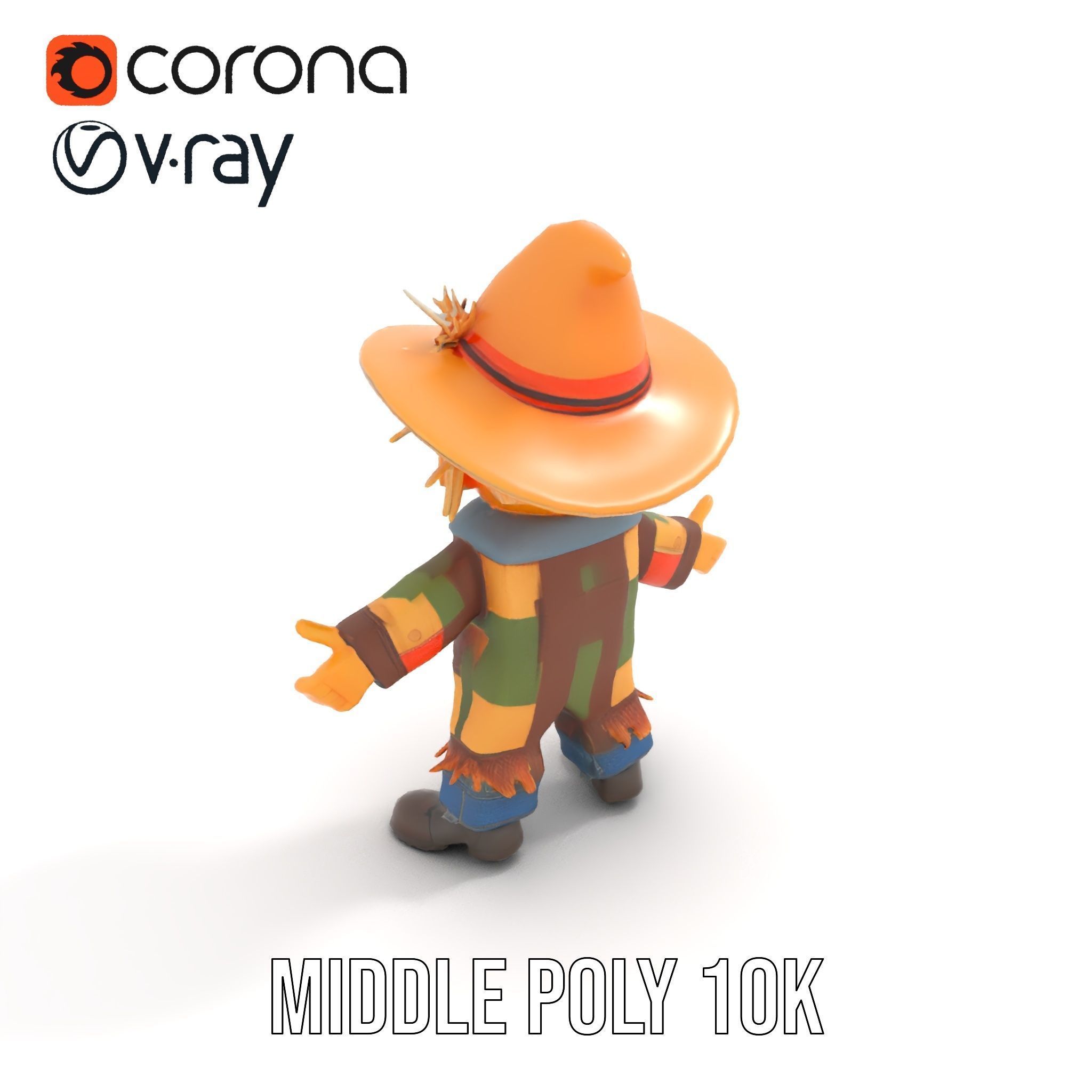 Patchwork Scarecrow Rigged and Animated D Character Model Low-poly 3D model_16