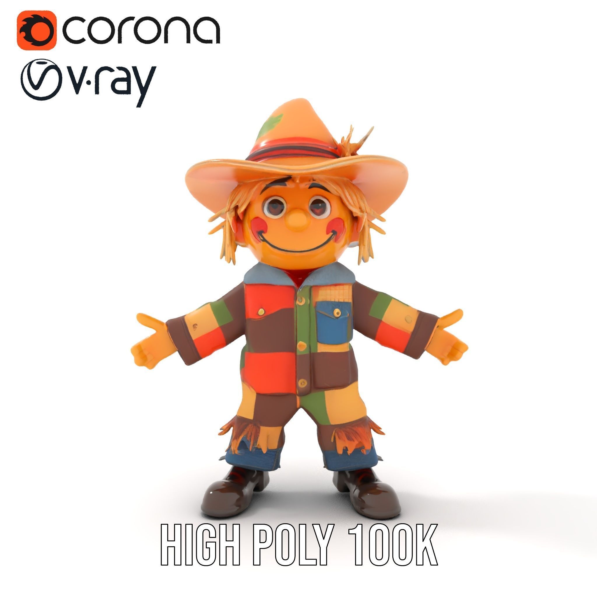 Patchwork Scarecrow Rigged and Animated D Character Model Low-poly 3D model_20