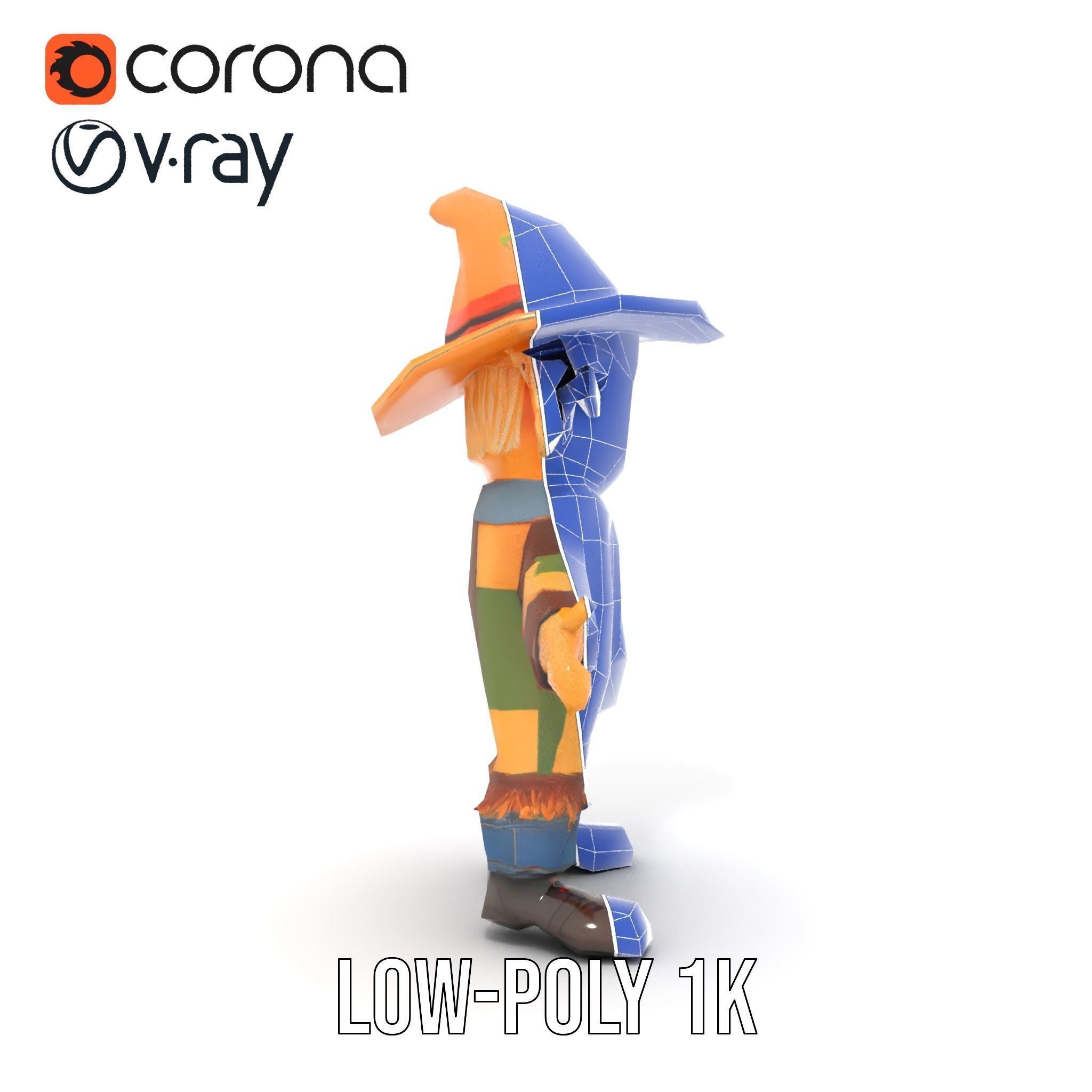 Patchwork Scarecrow Rigged and Animated D Character Model Low-poly 3D model_31