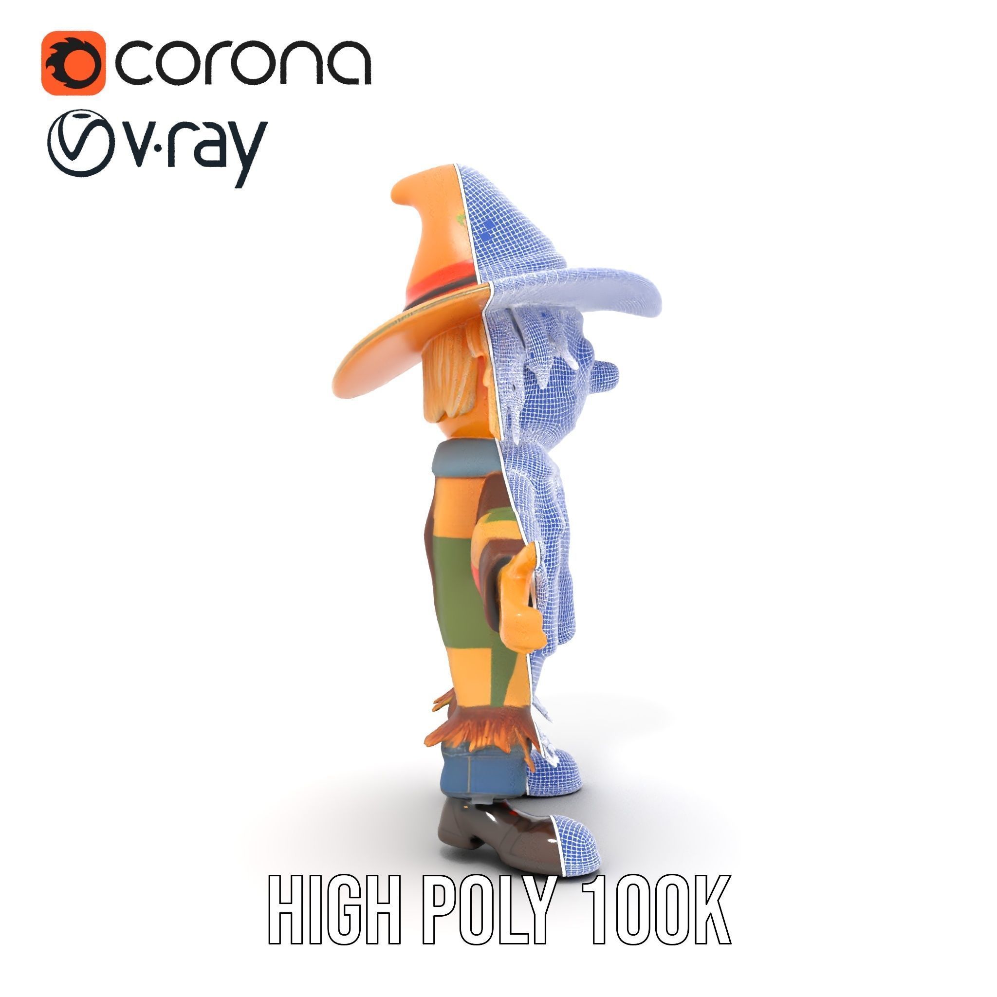 Patchwork Scarecrow Rigged and Animated D Character Model Low-poly 3D model_36