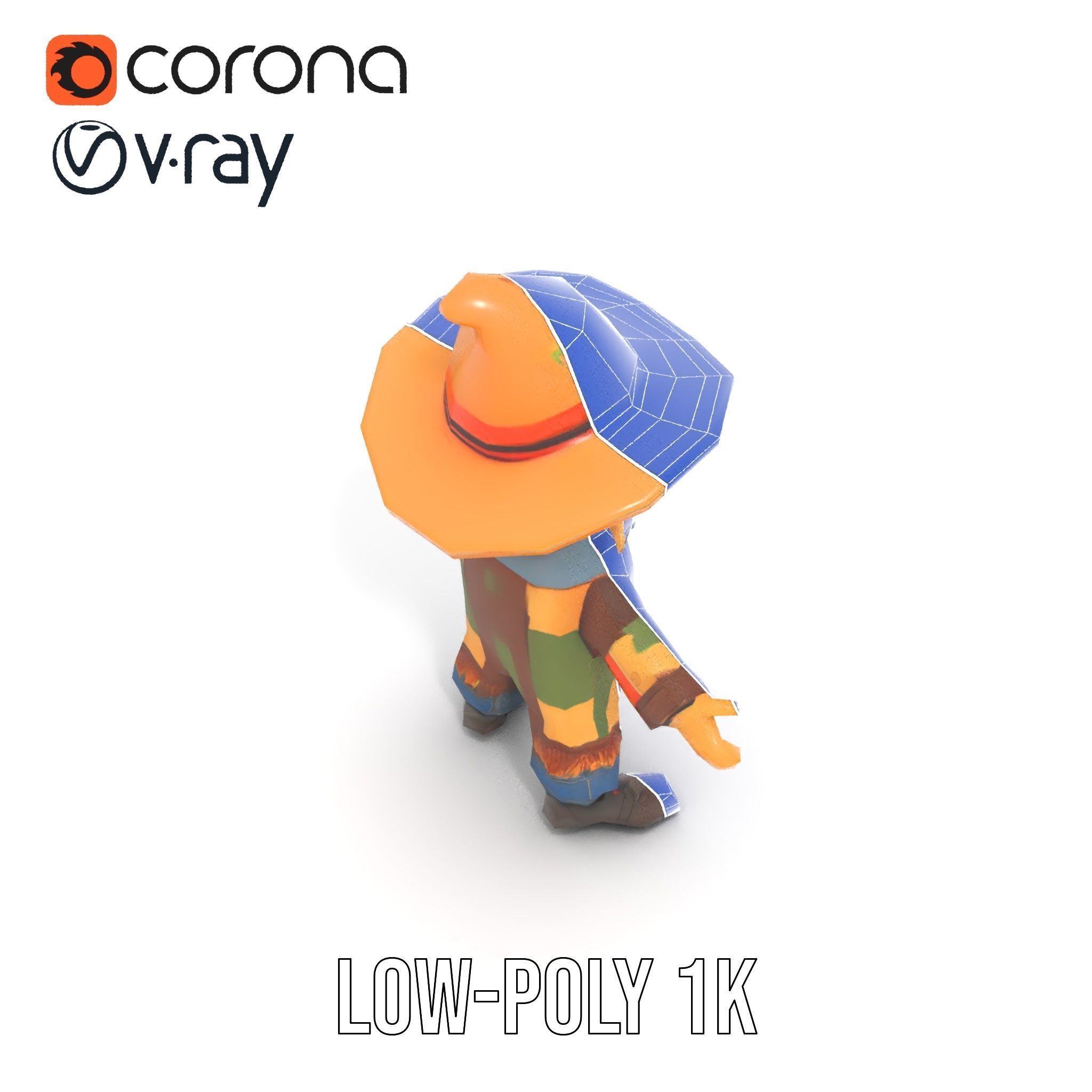 Patchwork Scarecrow Rigged and Animated D Character Model Low-poly 3D model_22