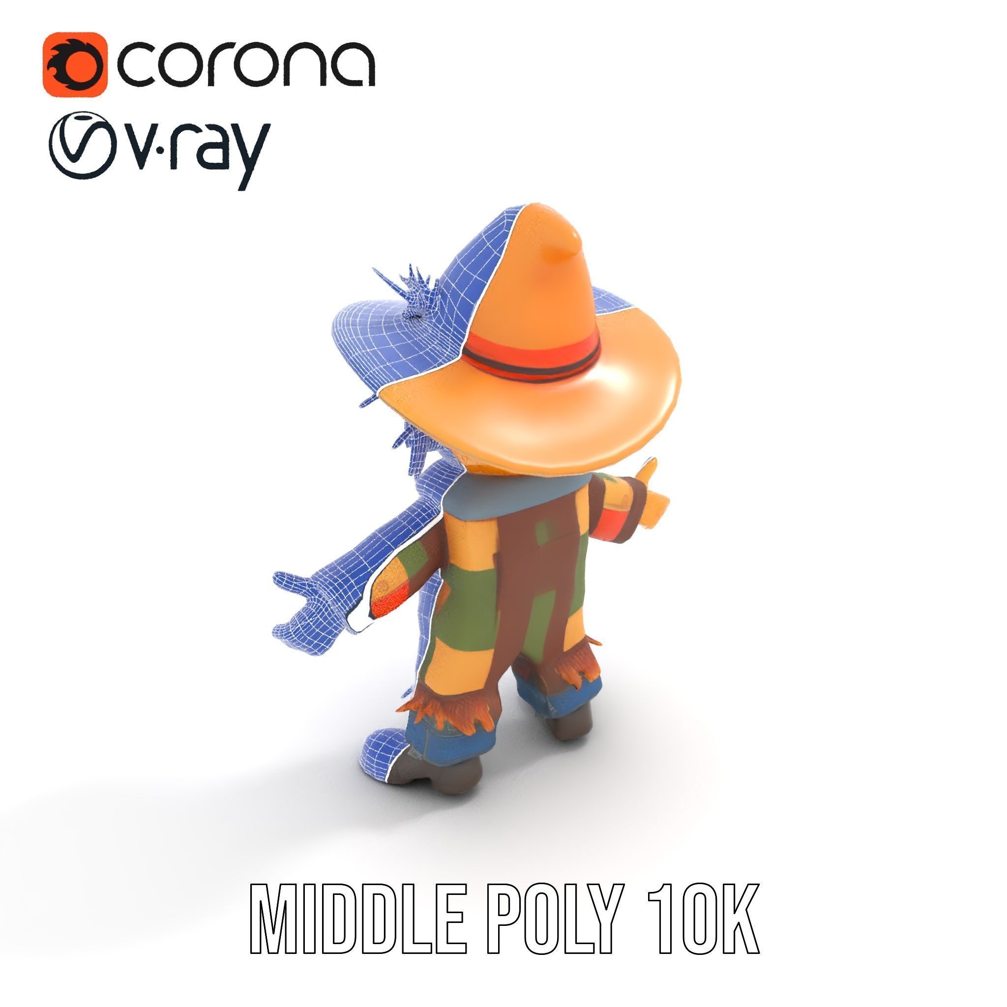 Patchwork Scarecrow Rigged and Animated D Character Model Low-poly 3D model_21