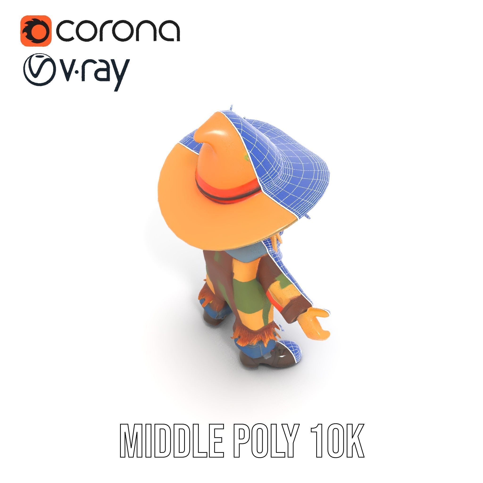 Patchwork Scarecrow Rigged and Animated D Character Model Low-poly 3D model_33