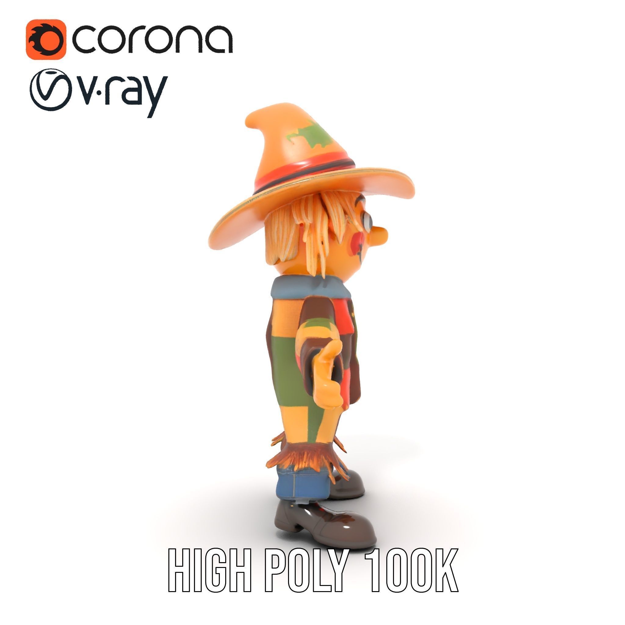 Patchwork Scarecrow Rigged and Animated D Character Model Low-poly 3D model_34