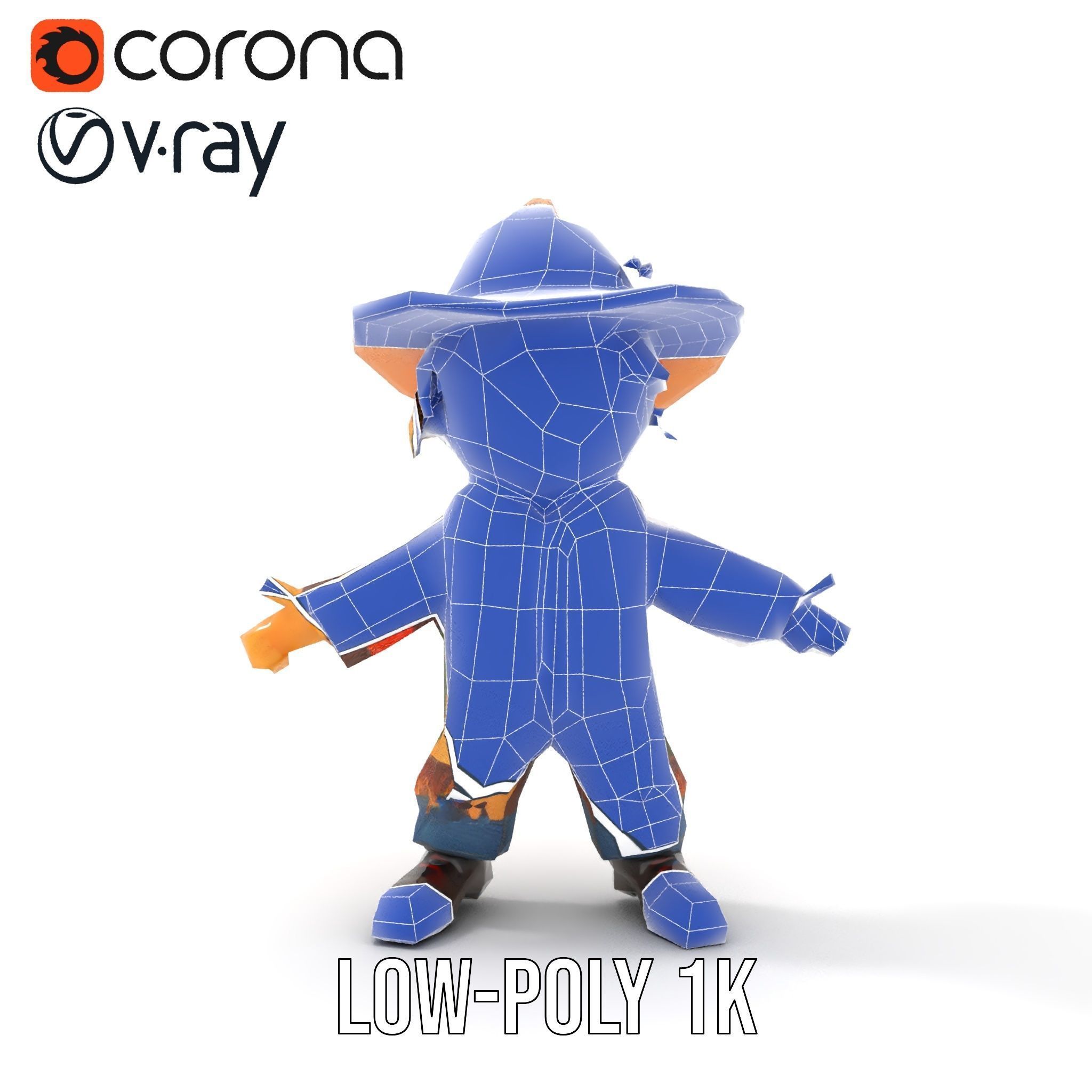 Patchwork Scarecrow Rigged and Animated D Character Model Low-poly 3D model_28