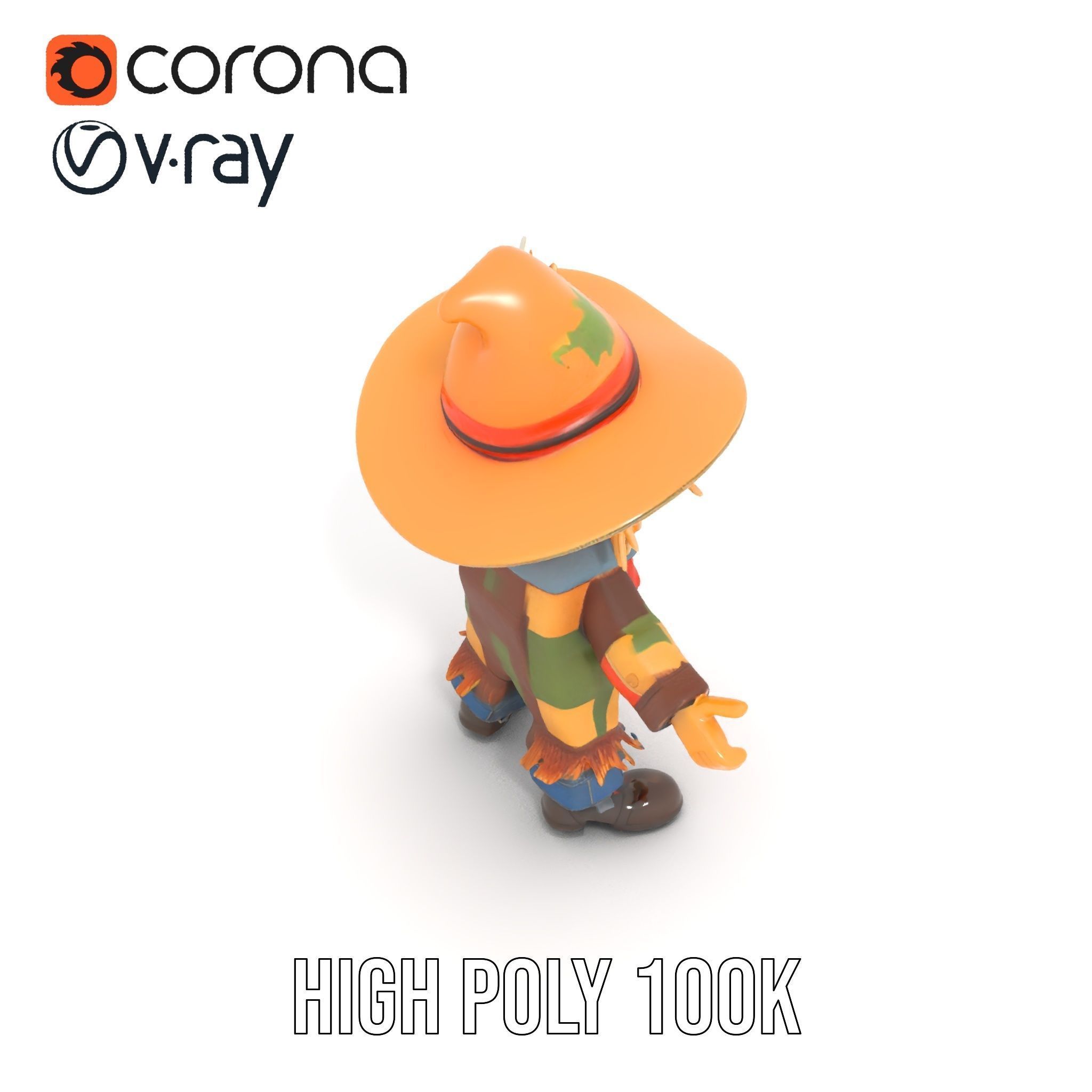 Patchwork Scarecrow Rigged and Animated D Character Model Low-poly 3D model_15
