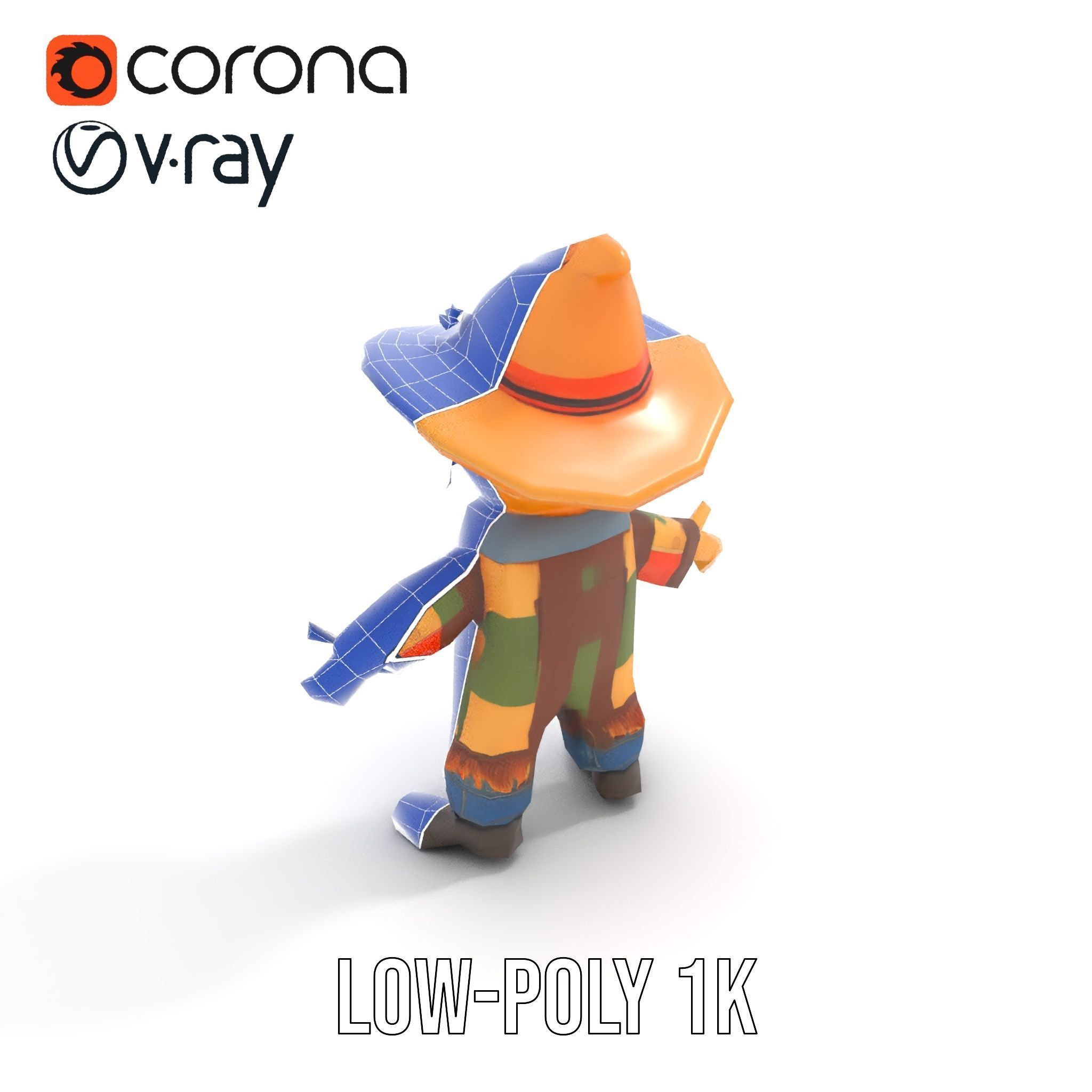 Patchwork Scarecrow Rigged and Animated D Character Model Low-poly 3D model_17