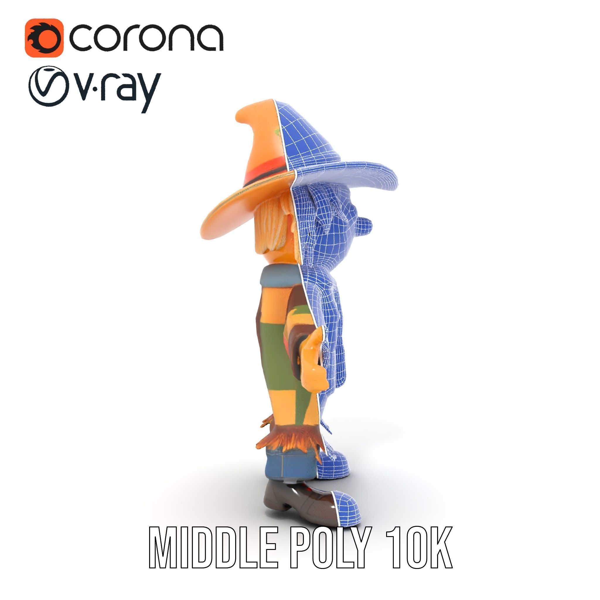 Patchwork Scarecrow Rigged and Animated D Character Model Low-poly 3D model_30
