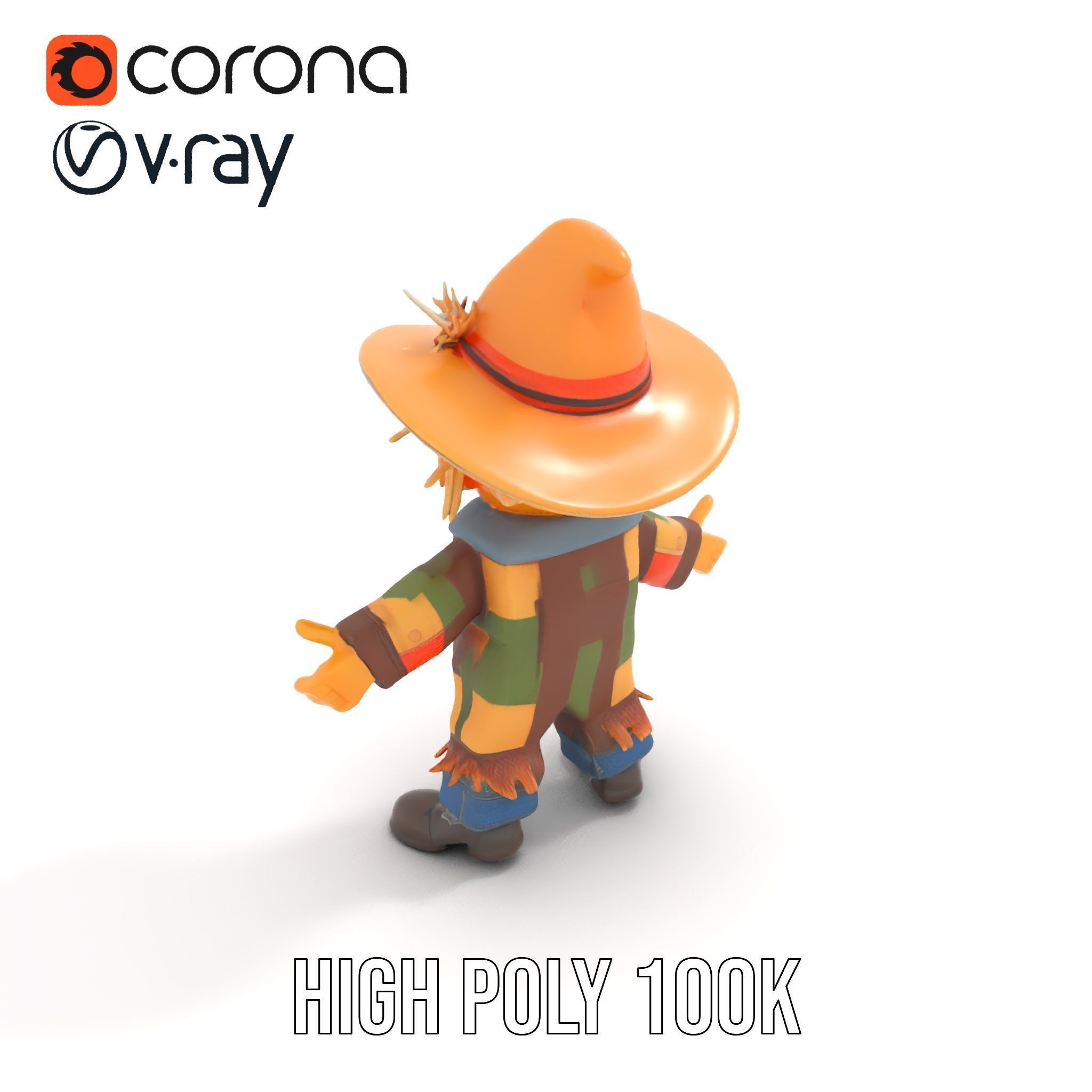 Patchwork Scarecrow Rigged and Animated D Character Model Low-poly 3D model_32