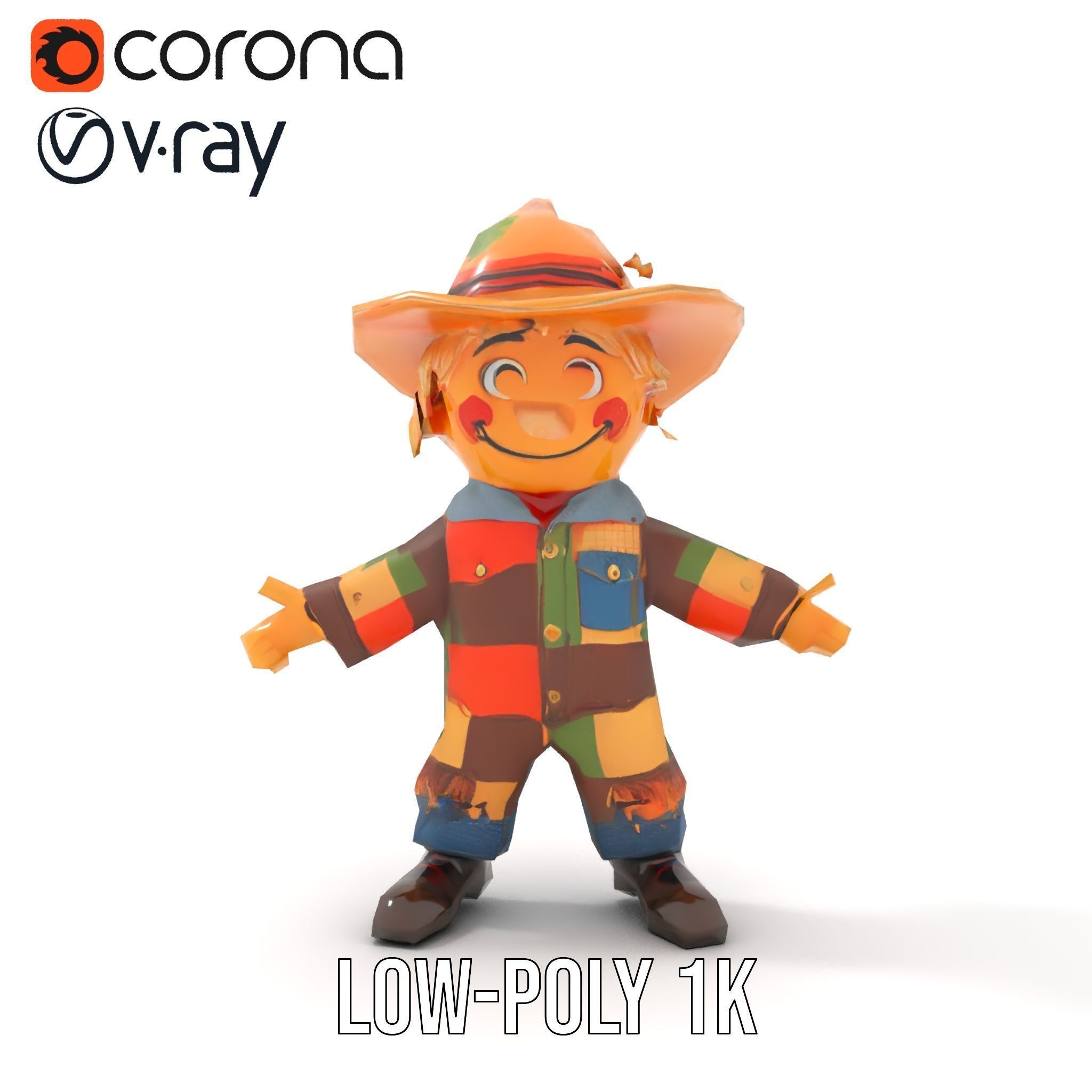 Patchwork Scarecrow Rigged and Animated D Character Model Low-poly 3D model_19