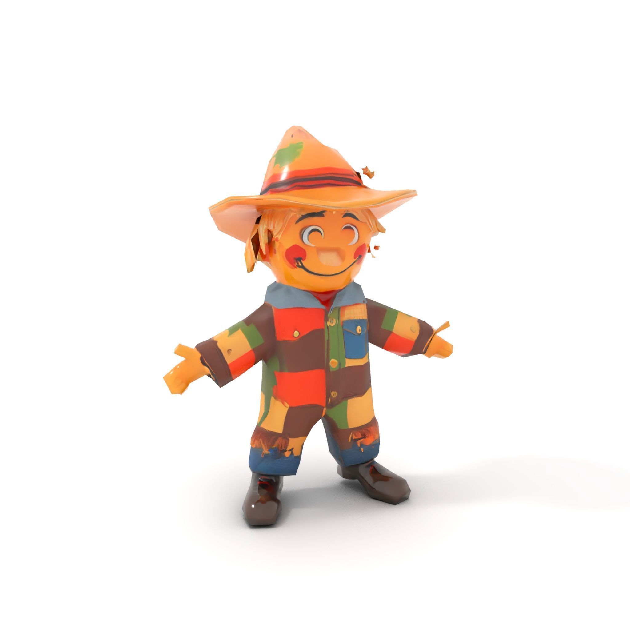 Patchwork Scarecrow Rigged and Animated D Character Model Low-poly 3D model_7