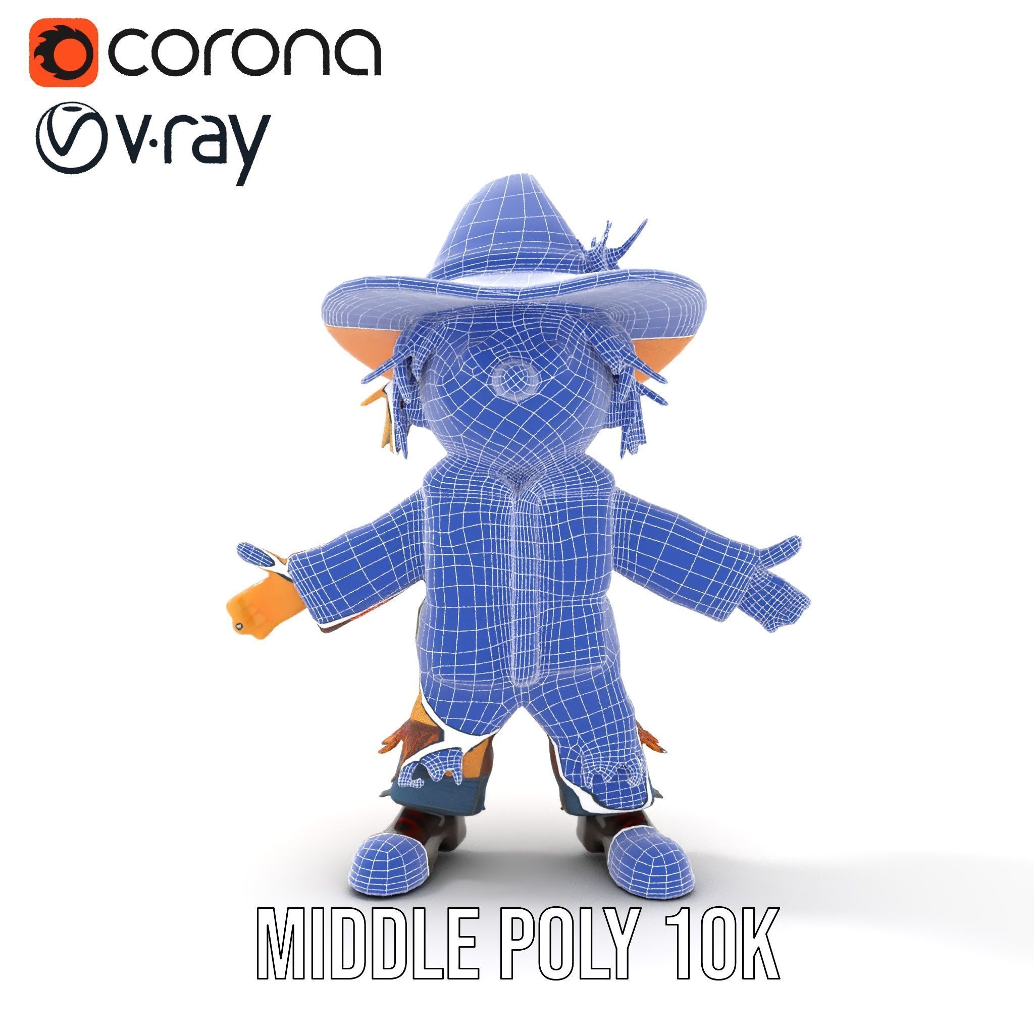 Patchwork Scarecrow Rigged and Animated D Character Model Low-poly 3D model_35