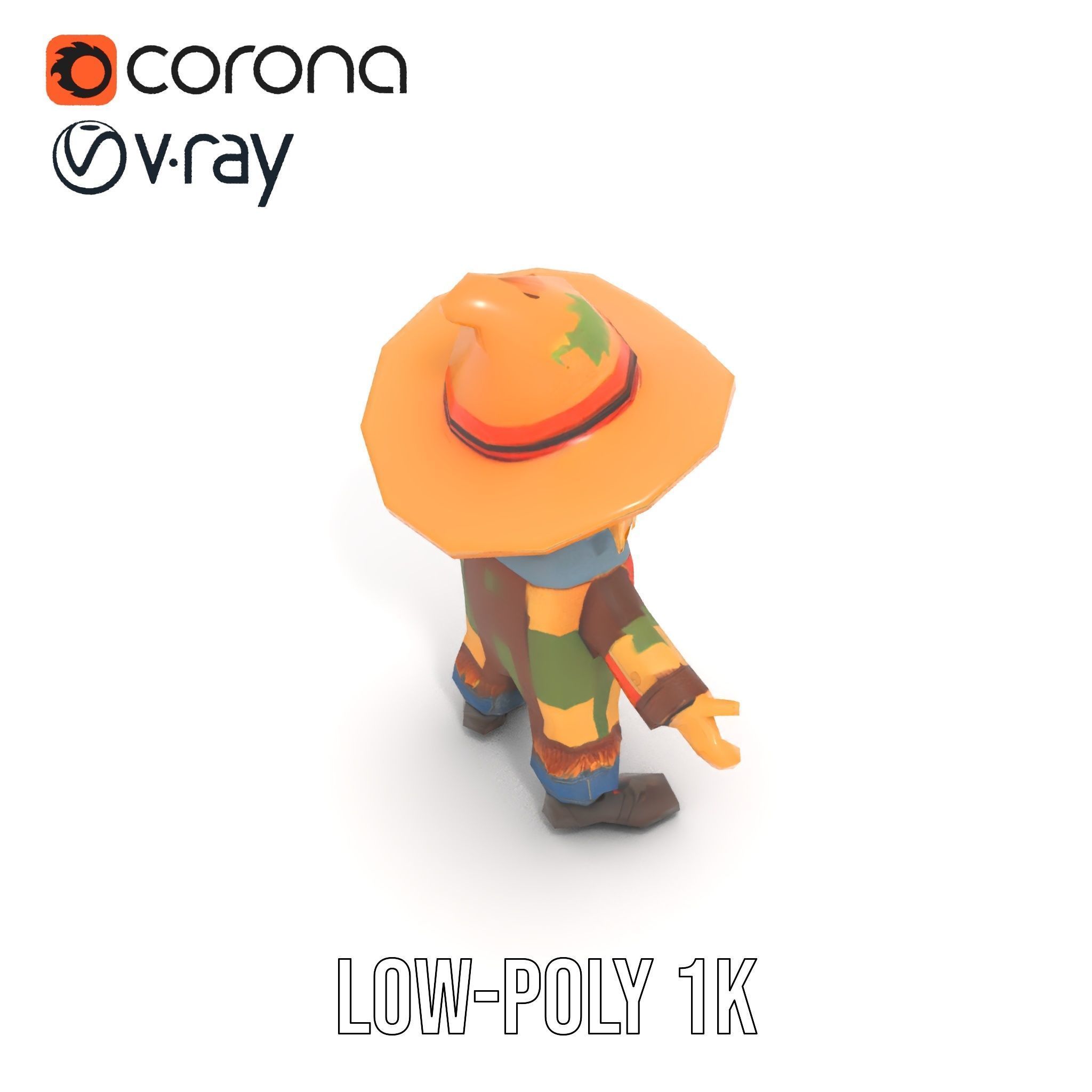Patchwork Scarecrow Rigged and Animated D Character Model Low-poly 3D model_11