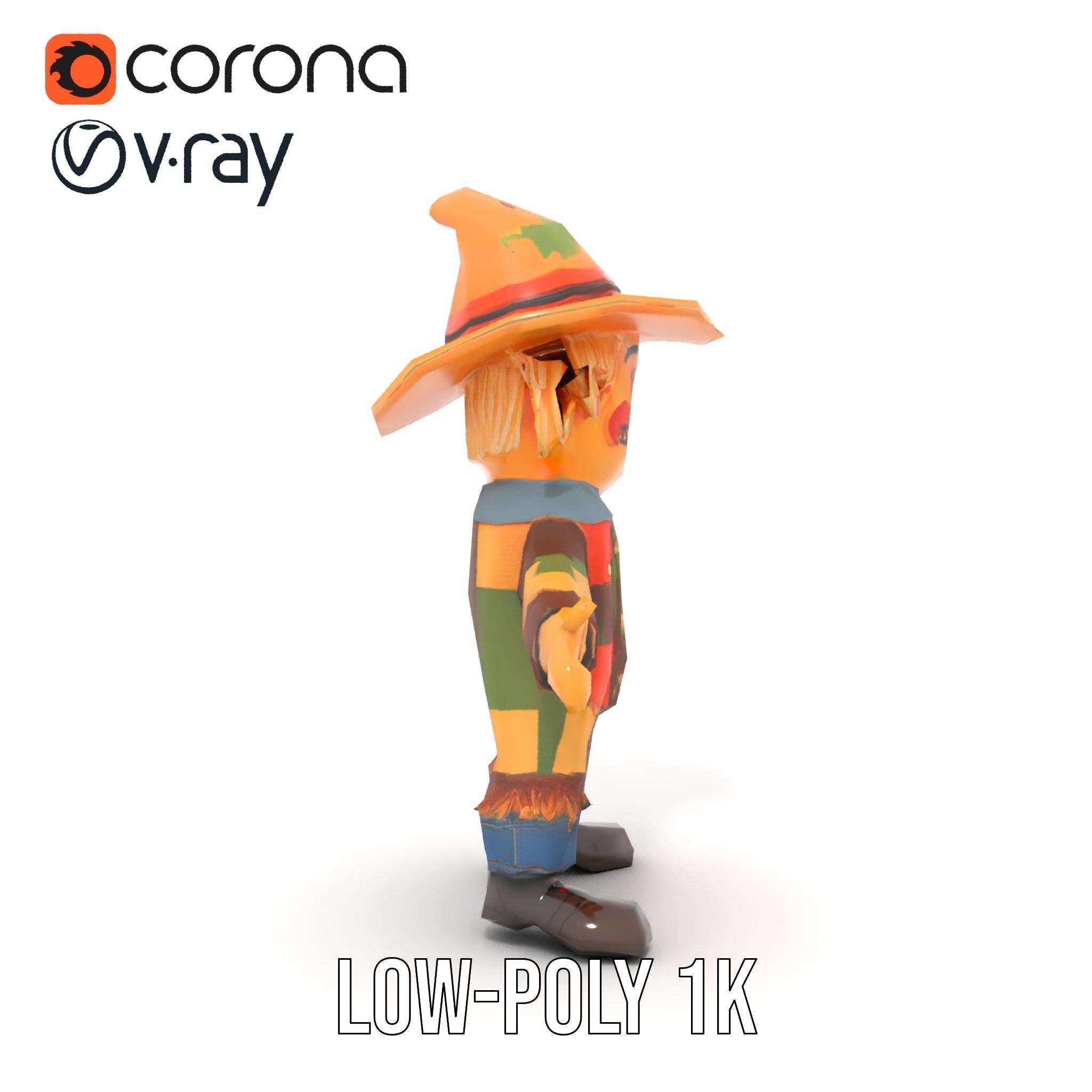 Patchwork Scarecrow Rigged and Animated D Character Model Low-poly 3D model_25