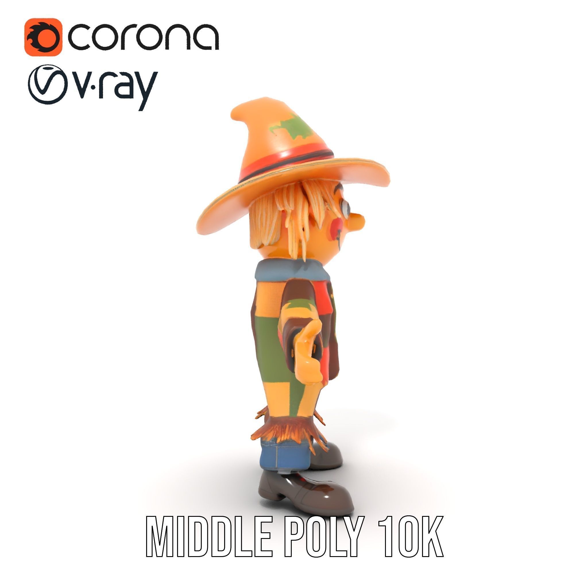 Patchwork Scarecrow Rigged and Animated D Character Model Low-poly 3D model_18