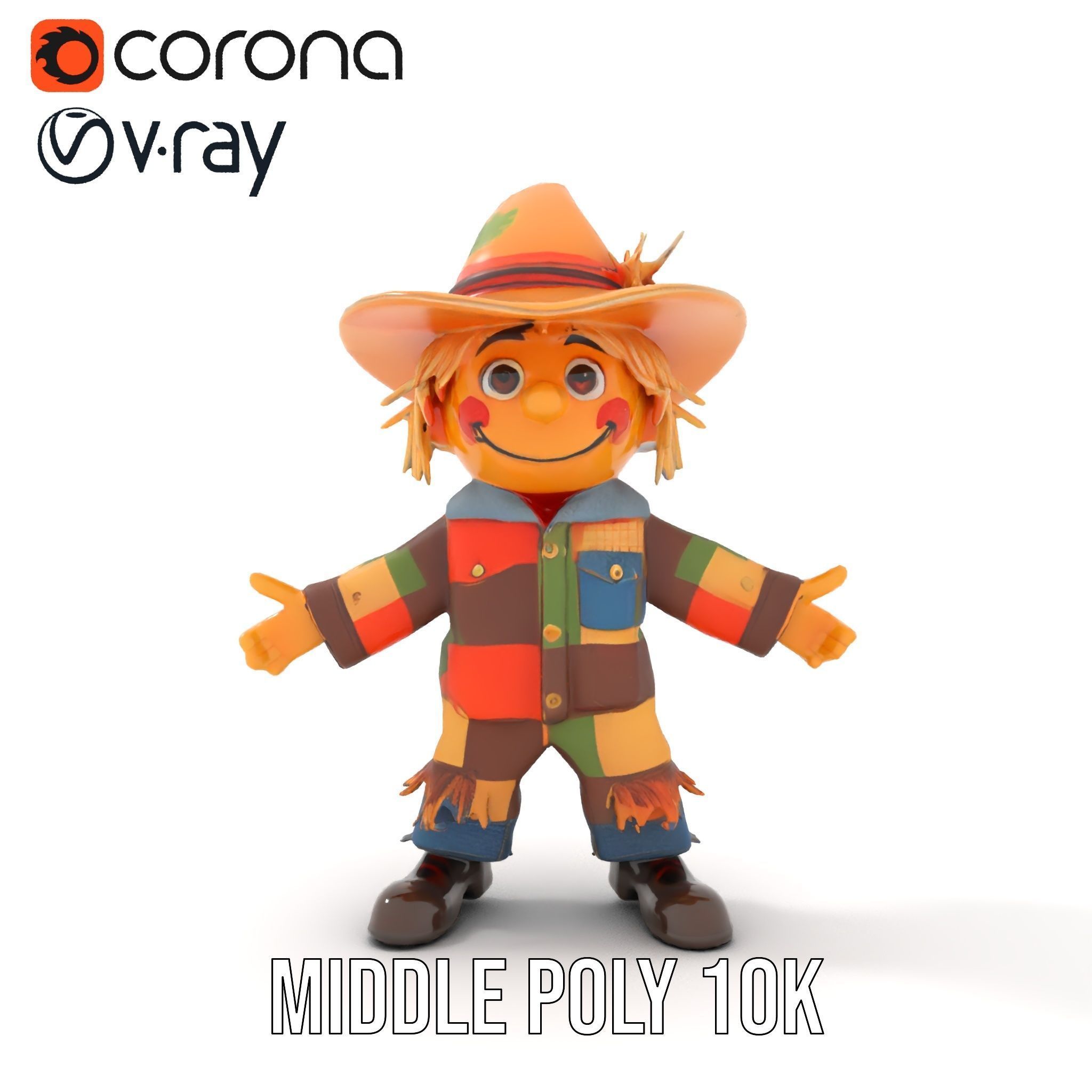 Patchwork Scarecrow Rigged and Animated D Character Model Low-poly 3D model_24