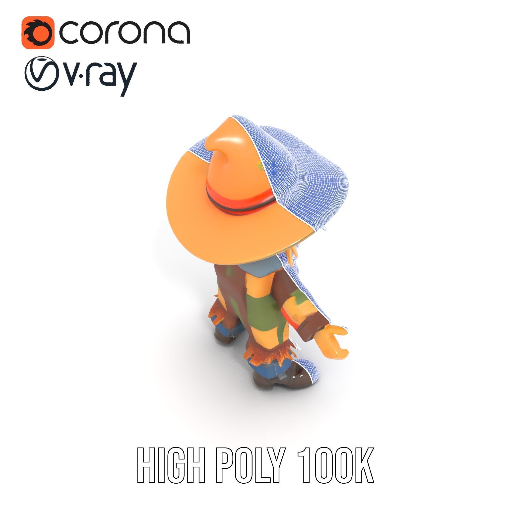 Patchwork Scarecrow Rigged and Animated D Character Model Low-poly 3D model_23