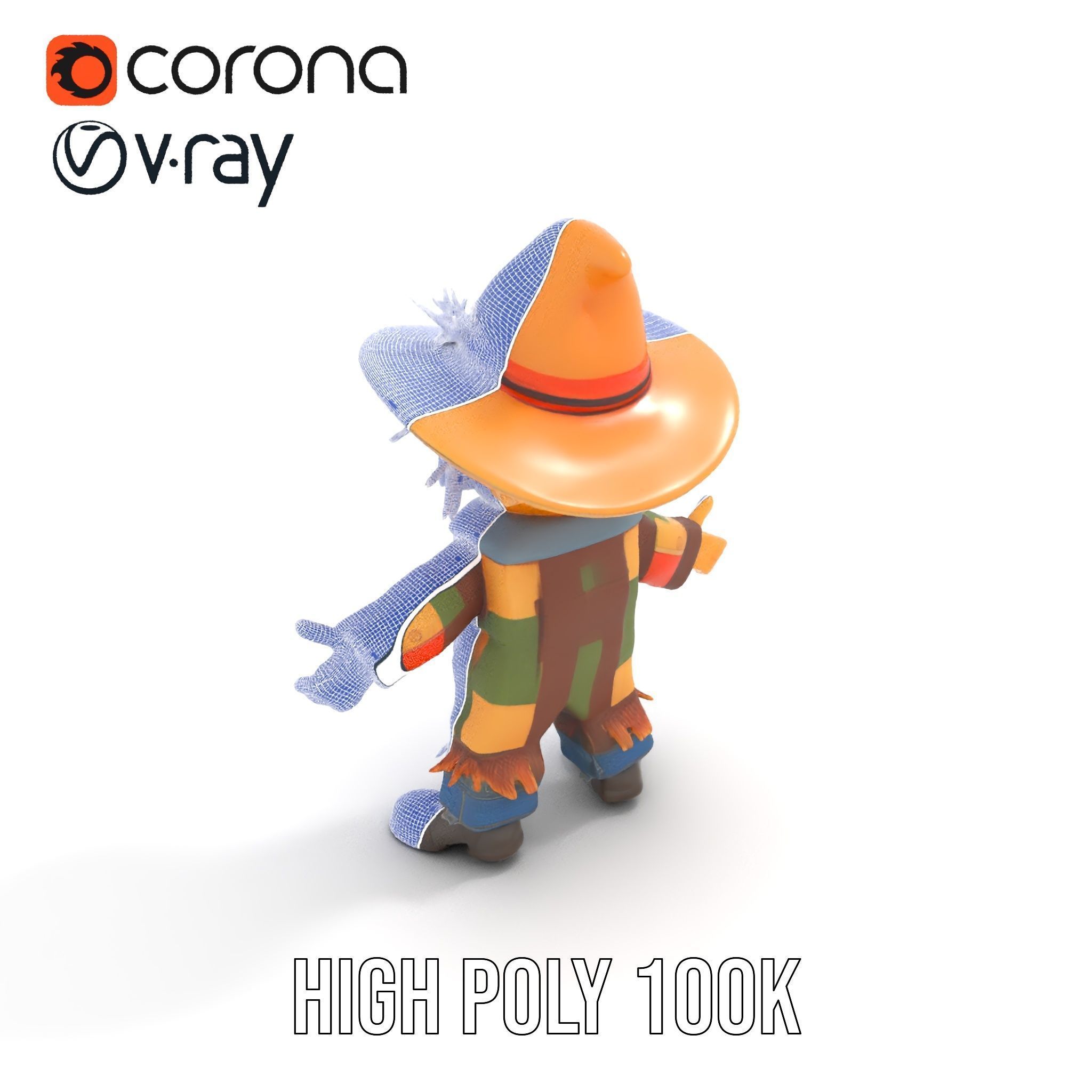 Patchwork Scarecrow Rigged and Animated D Character Model Low-poly 3D model_29