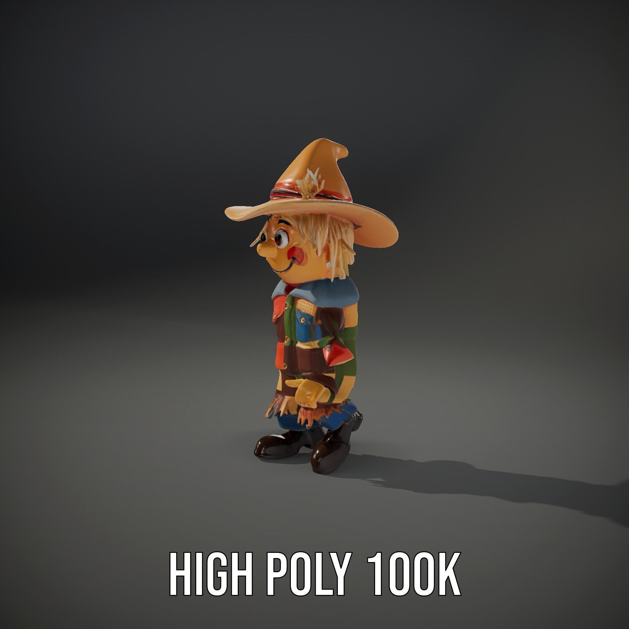 Patchwork Scarecrow Rigged and Animated D Character Model Low-poly 3D model_8