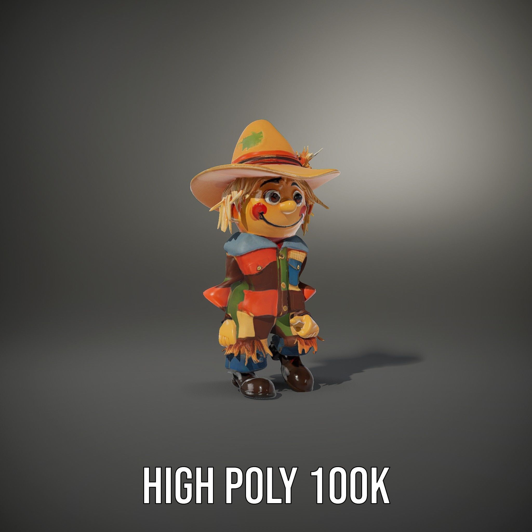 Patchwork Scarecrow Rigged and Animated D Character Model Low-poly 3D model_12
