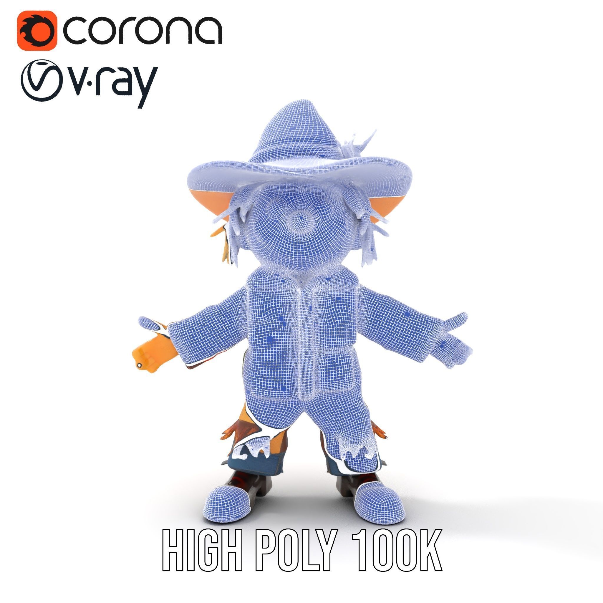 Patchwork Scarecrow Rigged and Animated D Character Model Low-poly 3D model_26