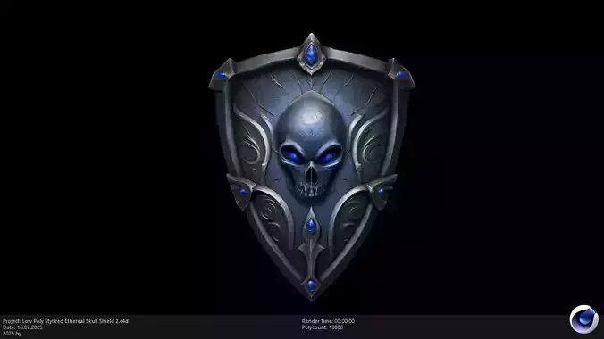 Low Poly Stylized Ethereal Skull Shield 2 Low-poly 3D model