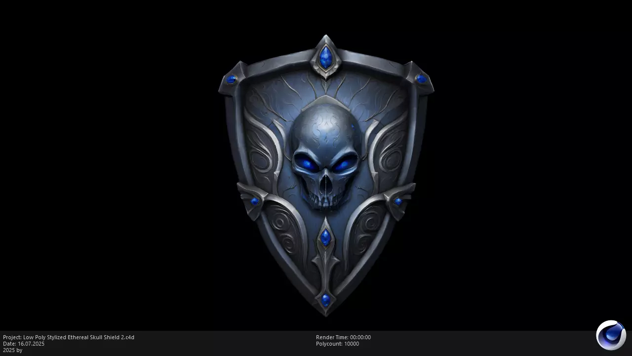 Low Poly Stylized Ethereal Skull Shield 2 Low-poly 3D model_0