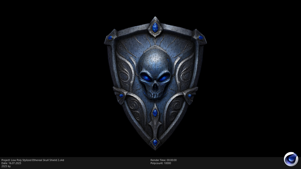 Low Poly Stylized Ethereal Skull Shield 2 Low-poly 3D model_2