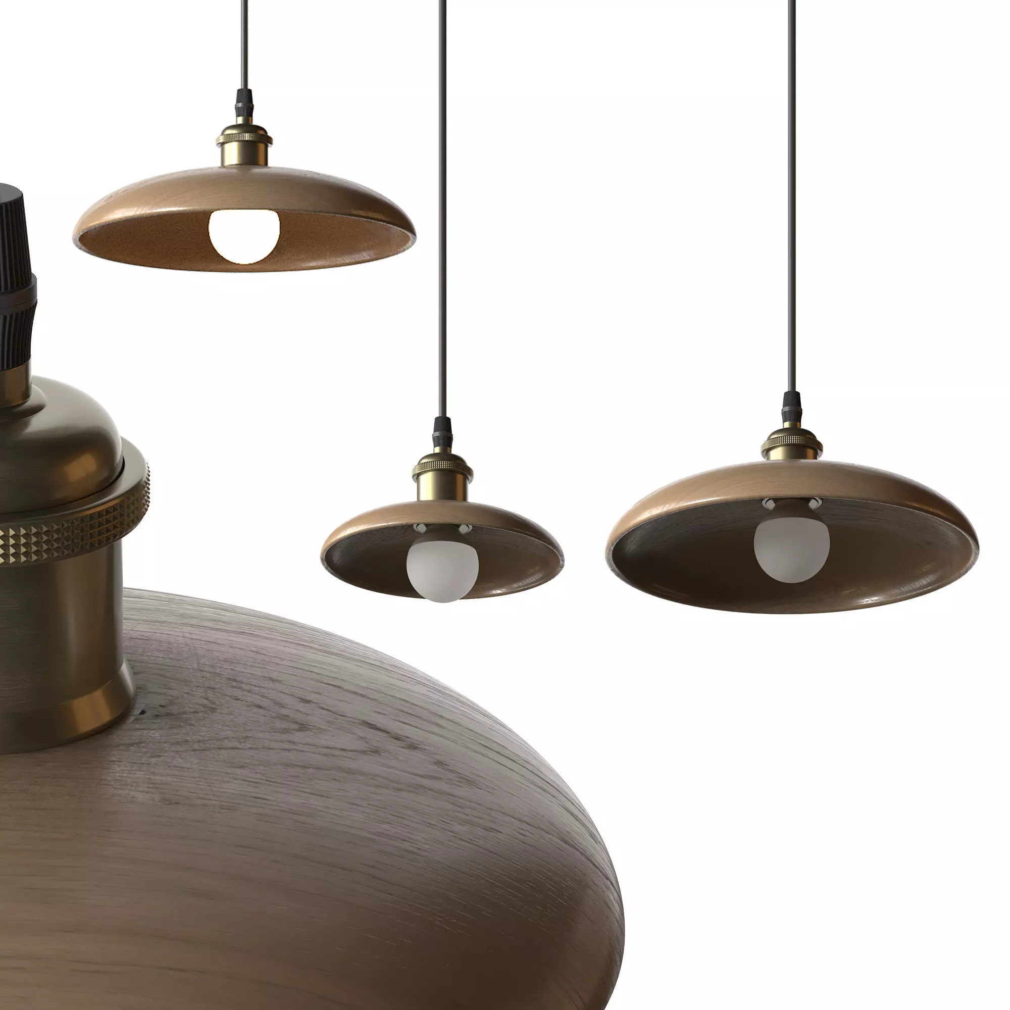 Nordic Wood Chandelier Single Head Bedside Pendant Lamp 3D model_0