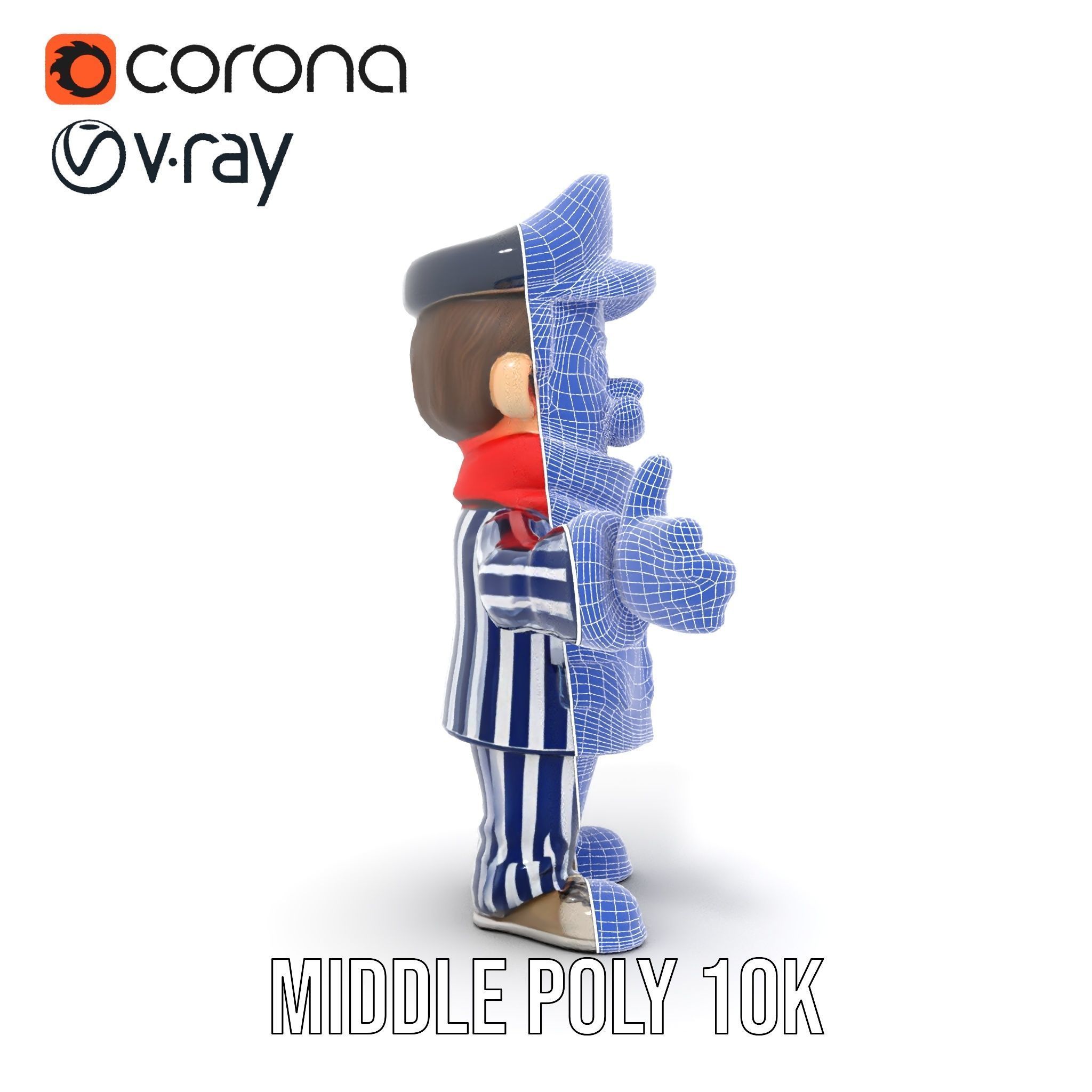 Striped Suit Character with Red Scarf Rigged and Animated Low-poly 3D model_32