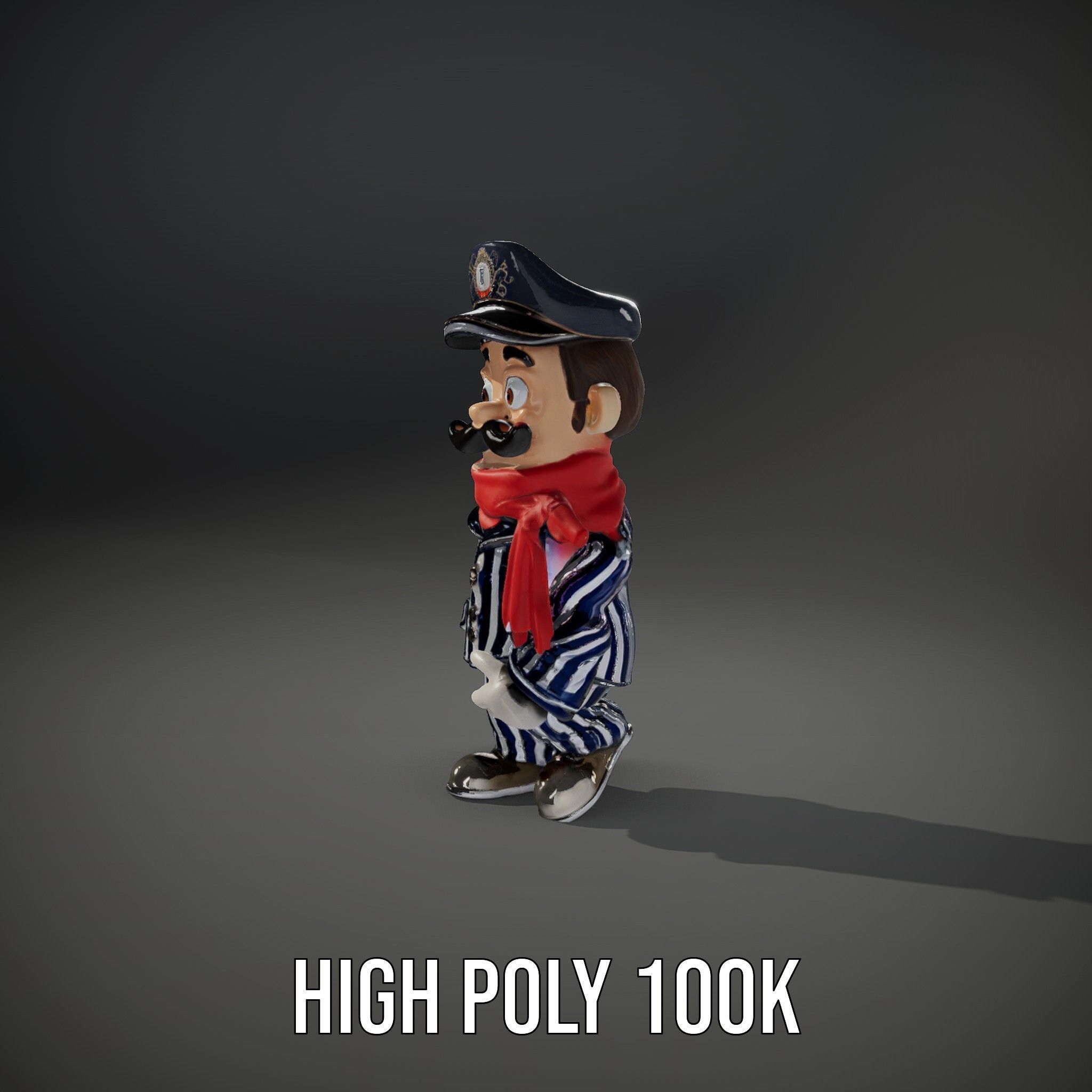 Striped Suit Character with Red Scarf Rigged and Animated Low-poly 3D model_12