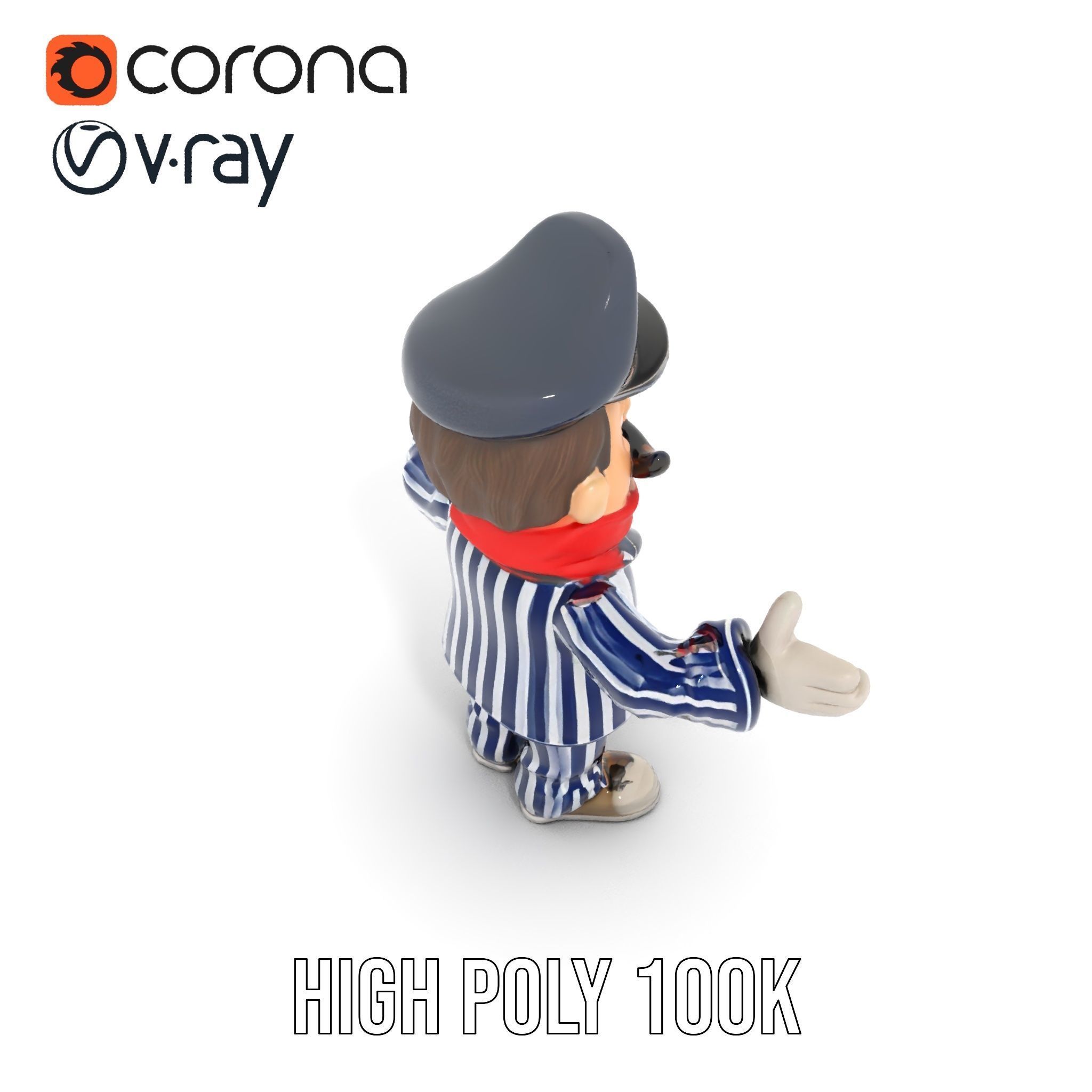 Striped Suit Character with Red Scarf Rigged and Animated Low-poly 3D model_17