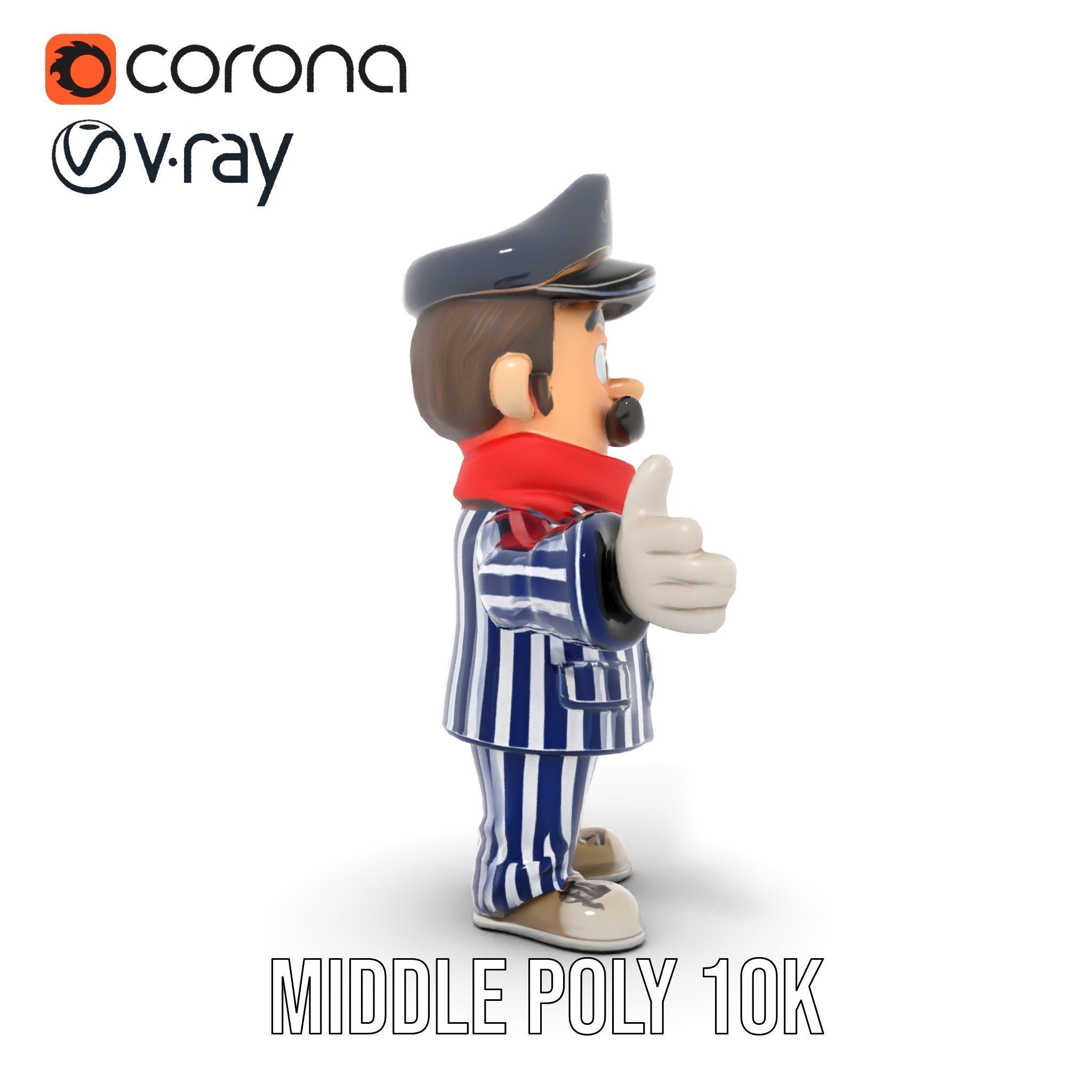 Striped Suit Character with Red Scarf Rigged and Animated Low-poly 3D model_15