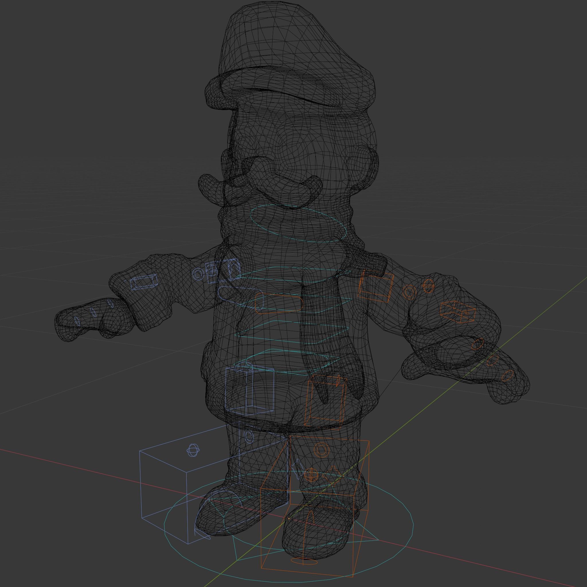 Striped Suit Character with Red Scarf Rigged and Animated Low-poly 3D model_5