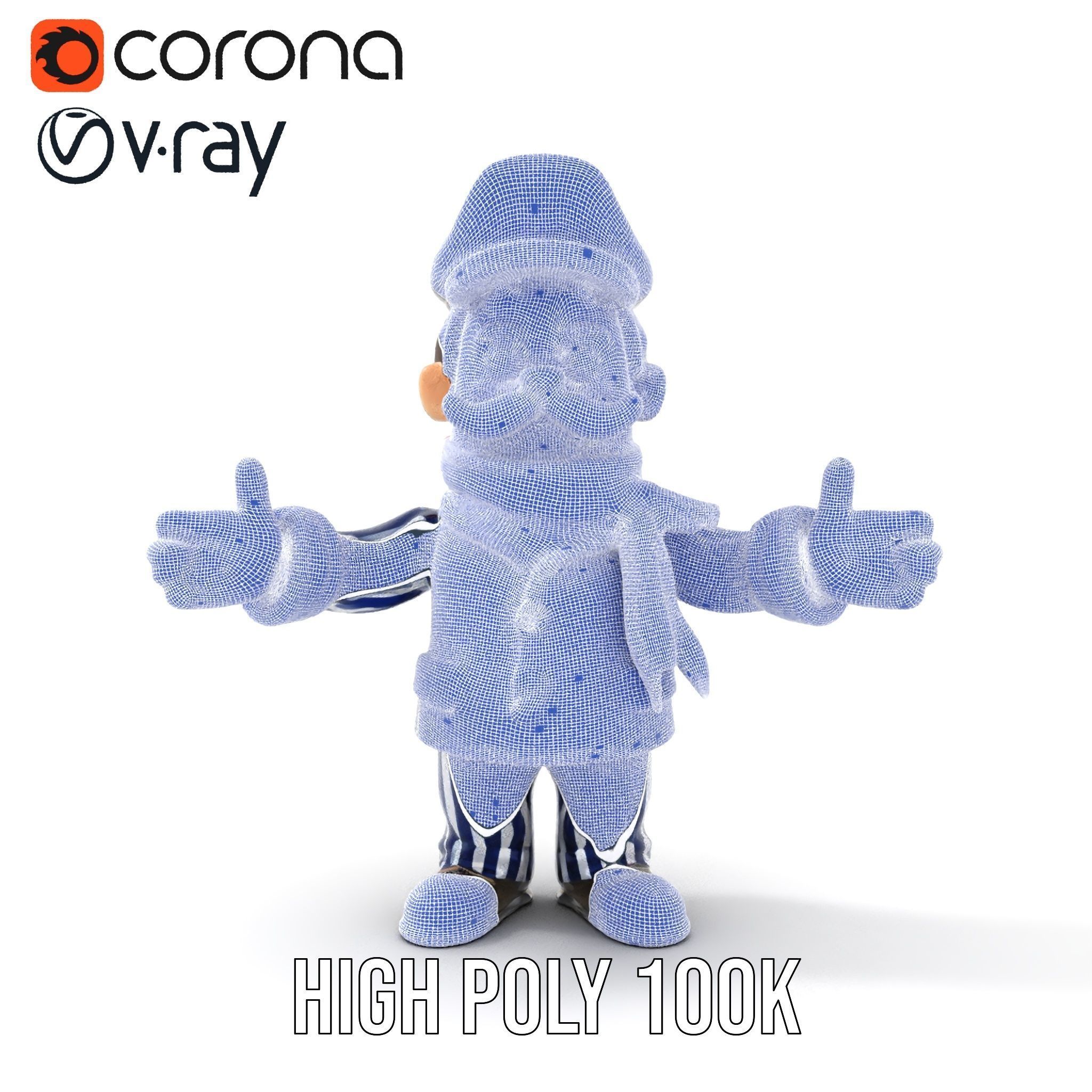 Striped Suit Character with Red Scarf Rigged and Animated Low-poly 3D model_35