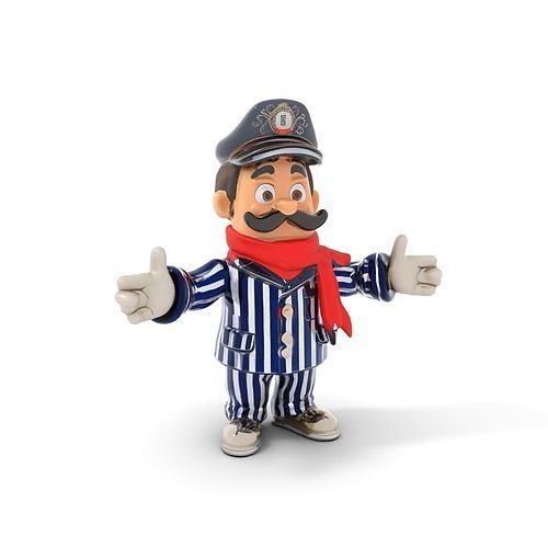 Striped Suit Character with Red Scarf  Rigged and Animated Low-poly 3D model