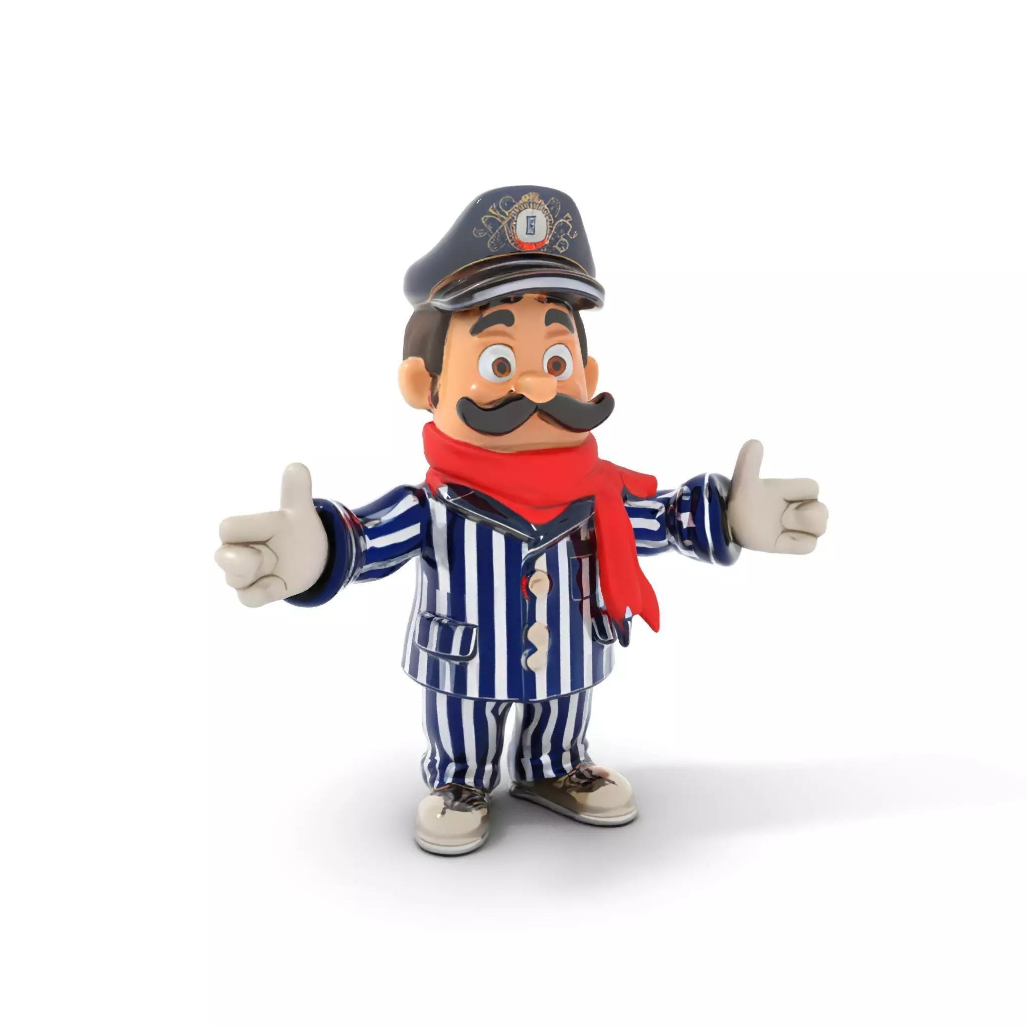 Striped Suit Character with Red Scarf Rigged and Animated Low-poly 3D model_0
