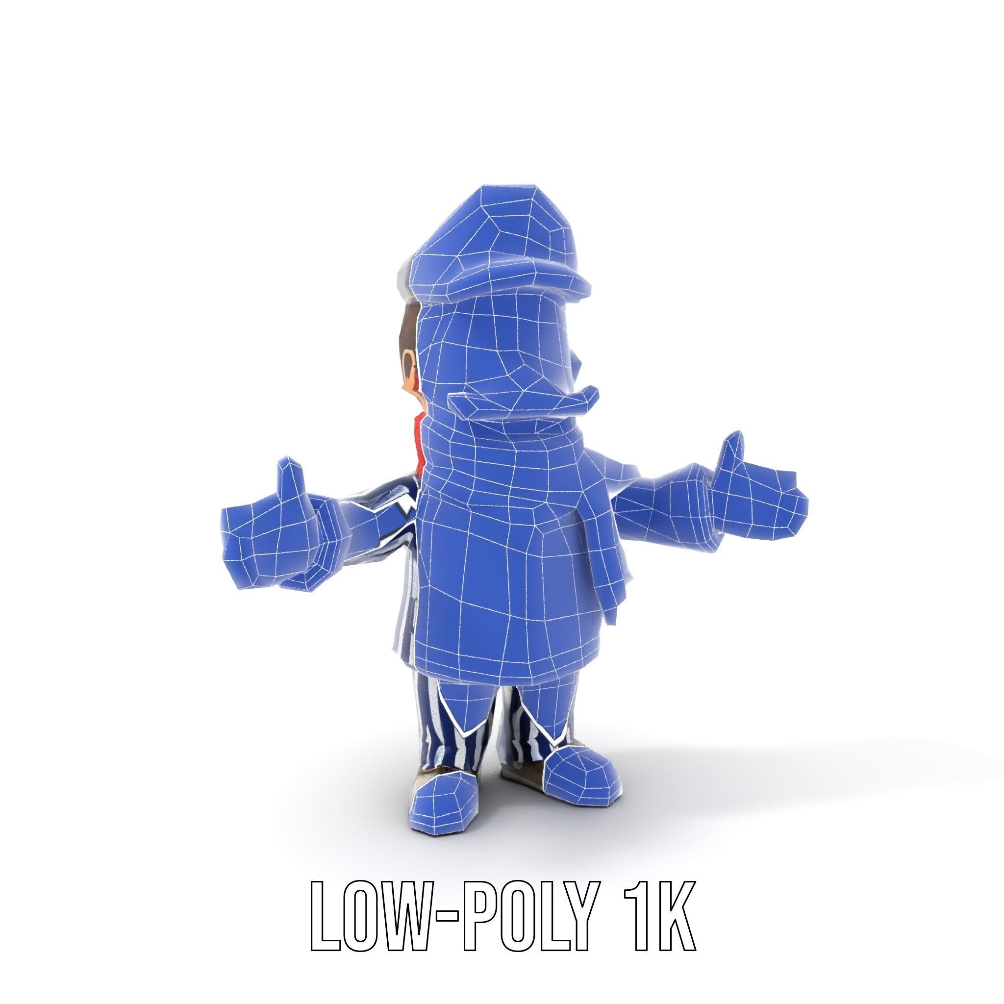 Striped Suit Character with Red Scarf Rigged and Animated Low-poly 3D model_28