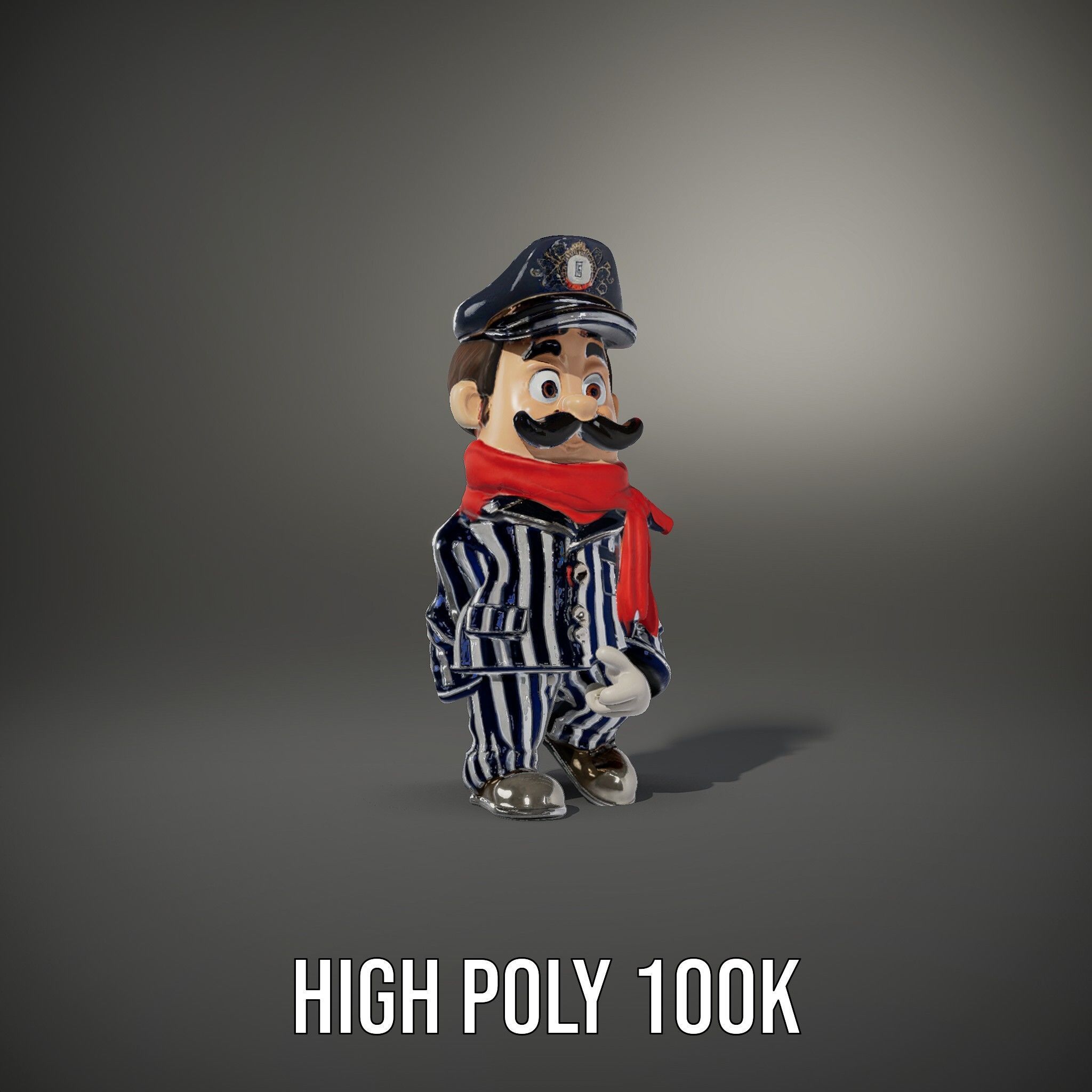 Striped Suit Character with Red Scarf Rigged and Animated Low-poly 3D model_20