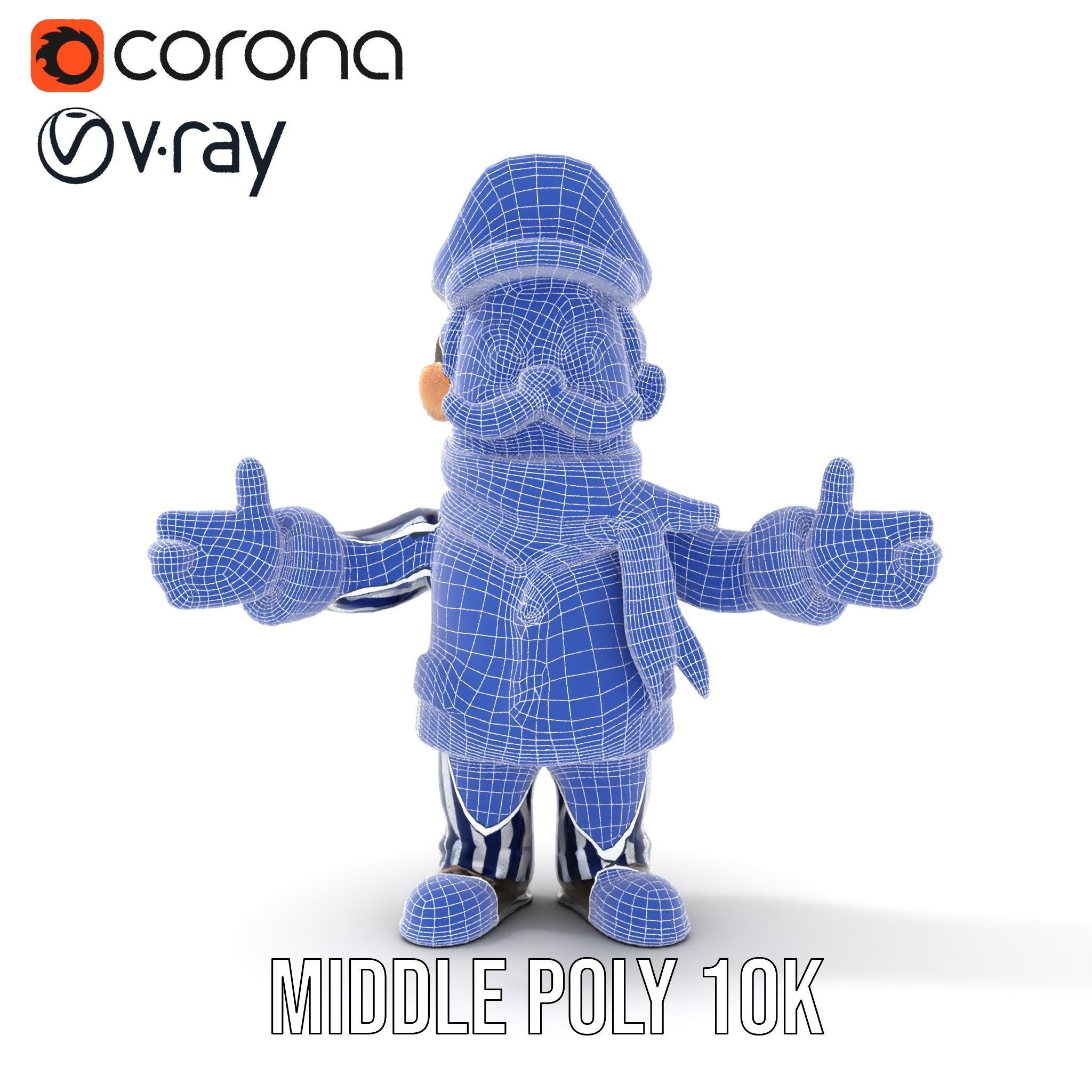 Striped Suit Character with Red Scarf Rigged and Animated Low-poly 3D model_34