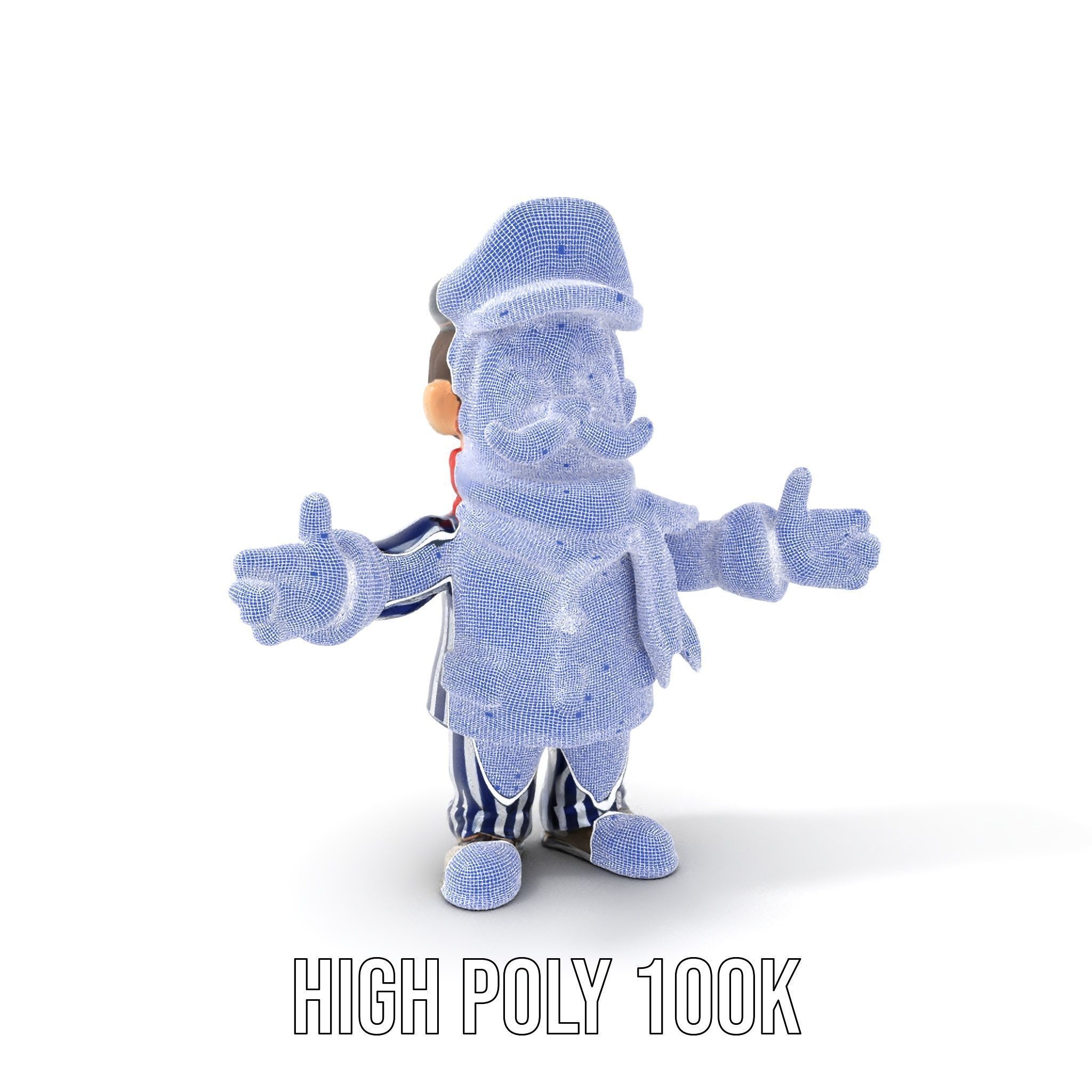 Striped Suit Character with Red Scarf Rigged and Animated Low-poly 3D model_4