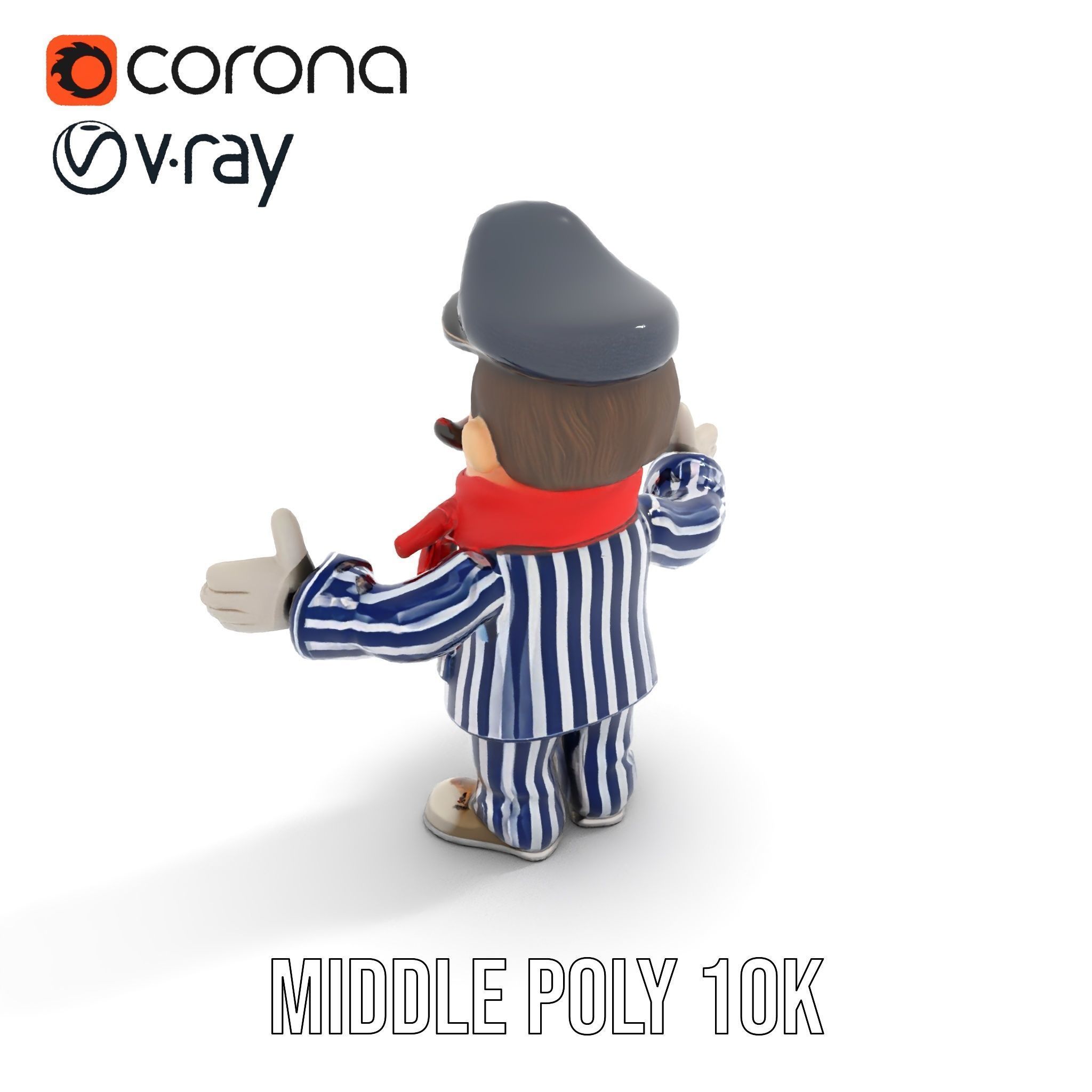 Striped Suit Character with Red Scarf Rigged and Animated Low-poly 3D model_18