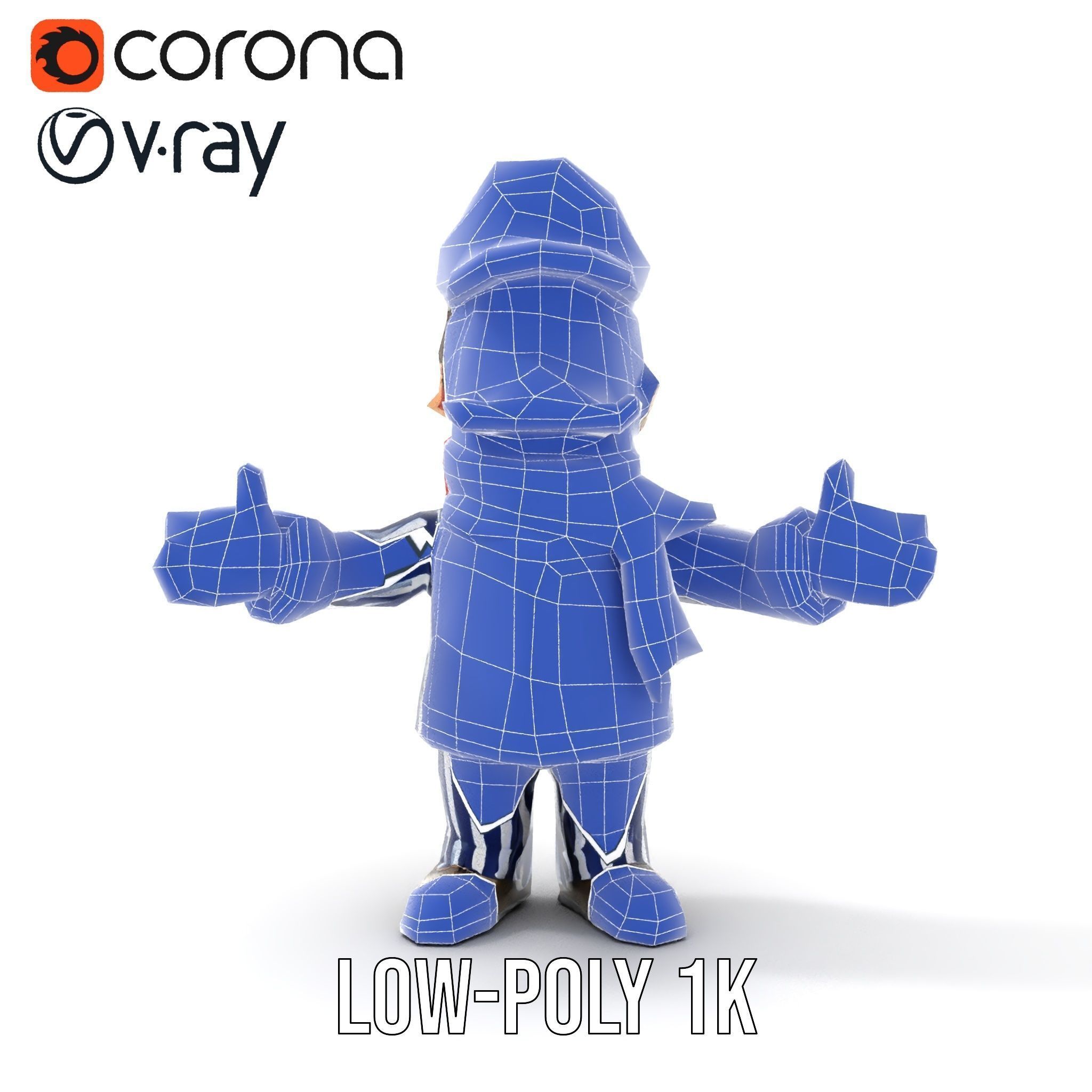 Striped Suit Character with Red Scarf Rigged and Animated Low-poly 3D model_25