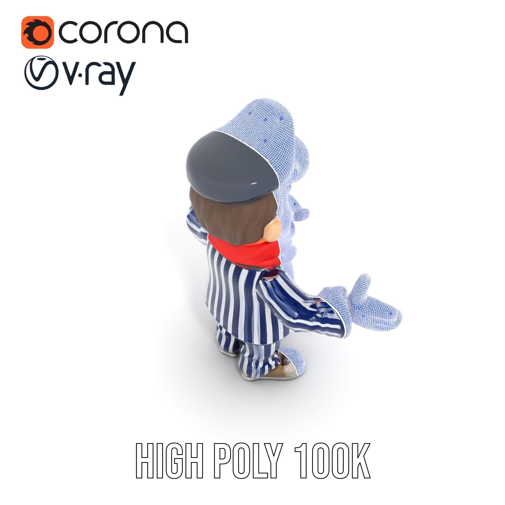 Striped Suit Character with Red Scarf Rigged and Animated Low-poly 3D model_26